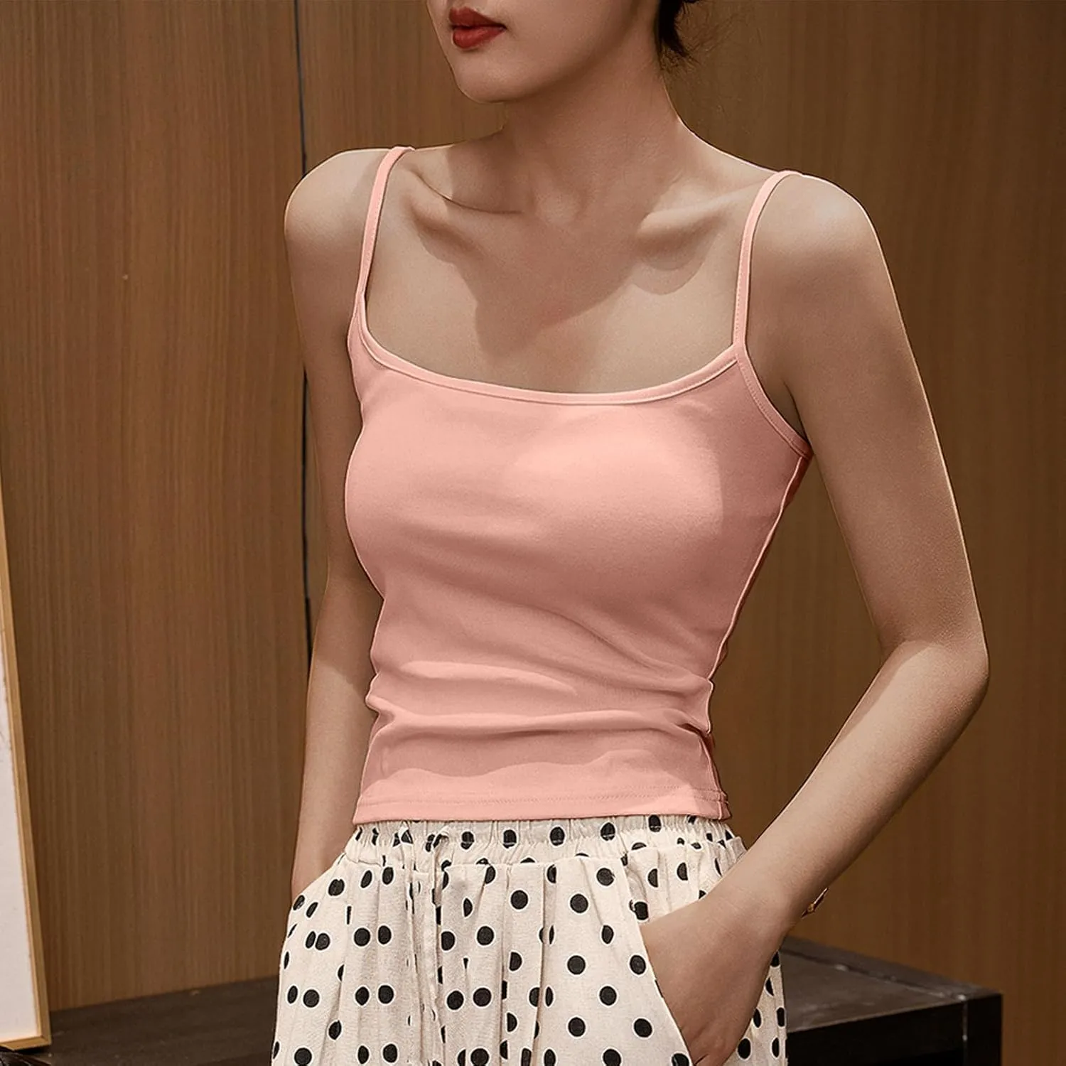 Cotton Tank Tops for Women Summer Sleeveless Square Neck Spaghetti Strap Blouse Casual Fashion Printed Yoga Camisole