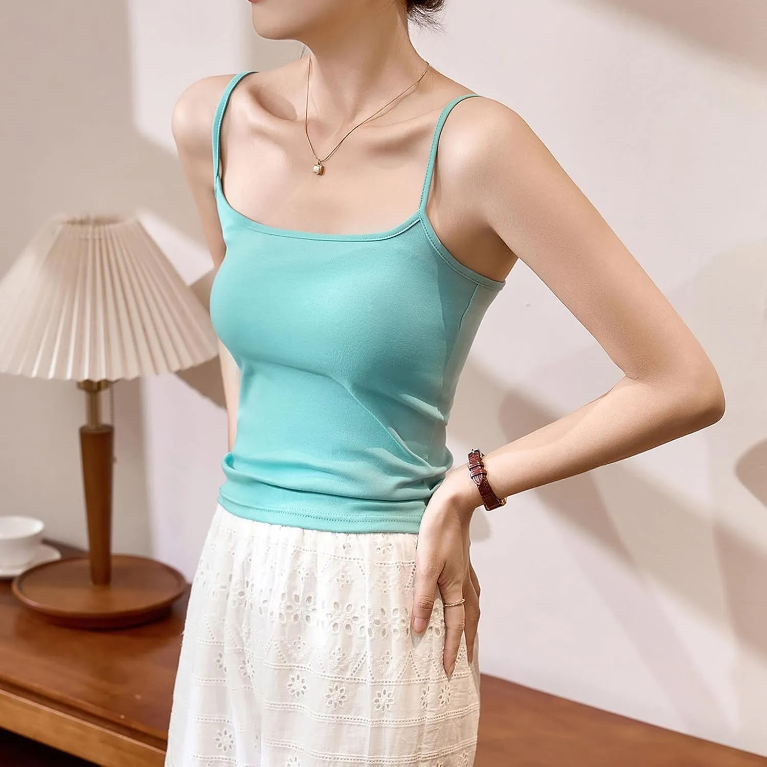 Cotton Tank Tops for Women Summer Sleeveless Square Neck Spaghetti Strap Blouse Casual Fashion Printed Yoga Camisole
