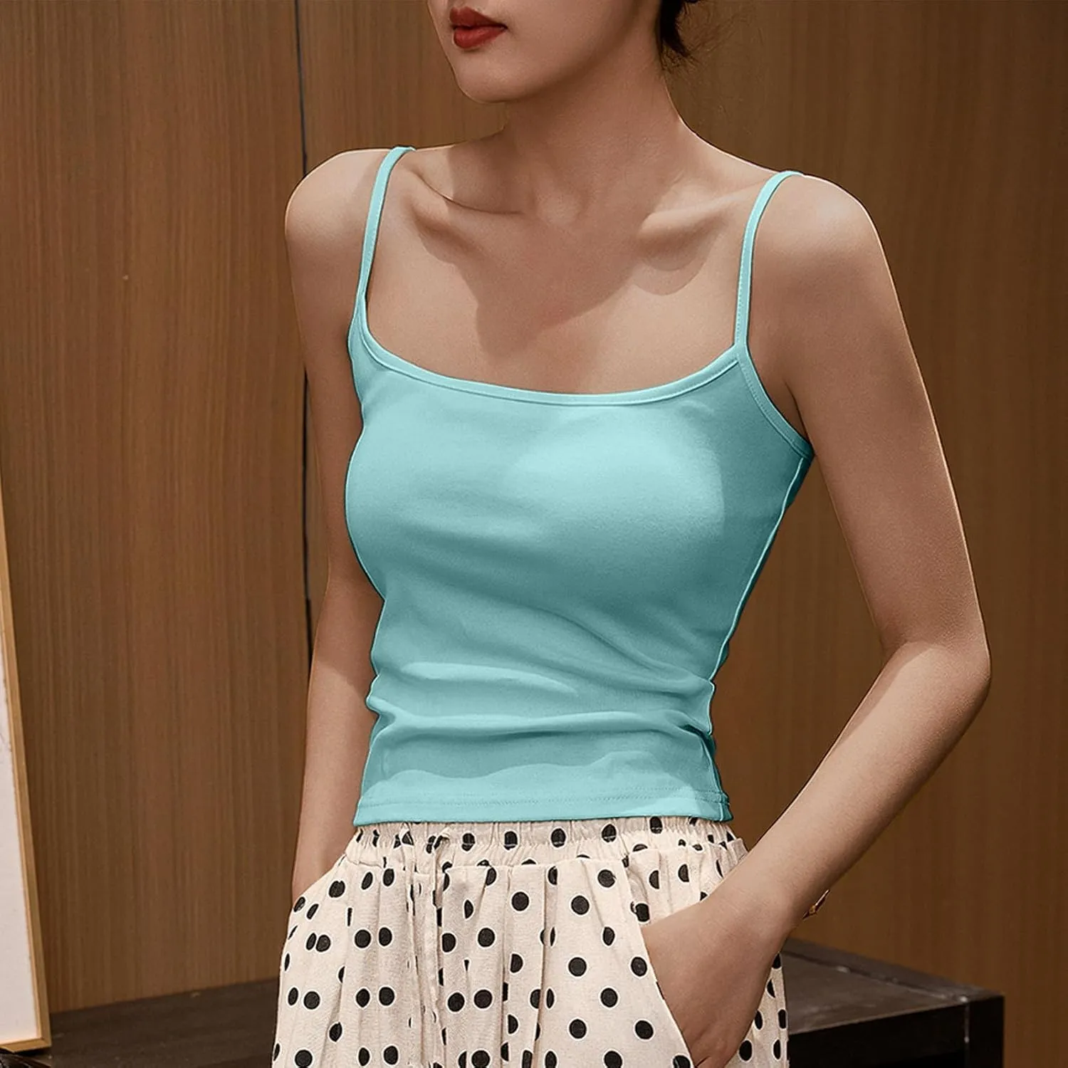 Cotton Tank Tops for Women Summer Sleeveless Square Neck Spaghetti Strap Blouse Casual Fashion Printed Yoga Camisole