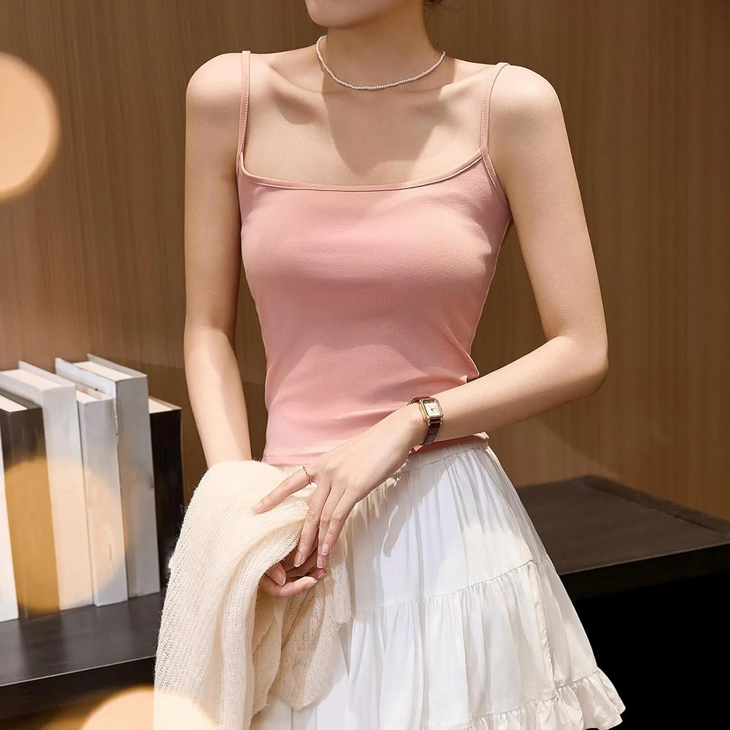 Cotton Tank Tops for Women Summer Sleeveless Square Neck Spaghetti Strap Blouse Casual Fashion Printed Yoga Camisole