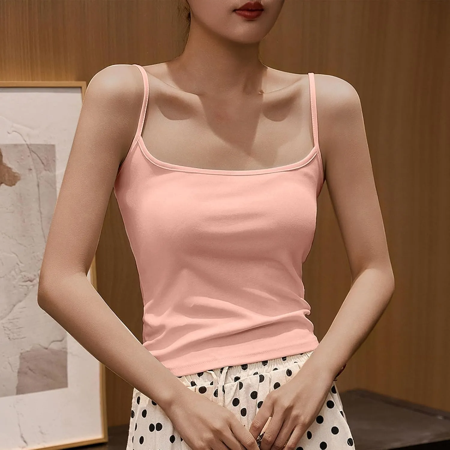 Cotton Tank Tops for Women Summer Sleeveless Square Neck Spaghetti Strap Blouse Casual Fashion Printed Yoga Camisole
