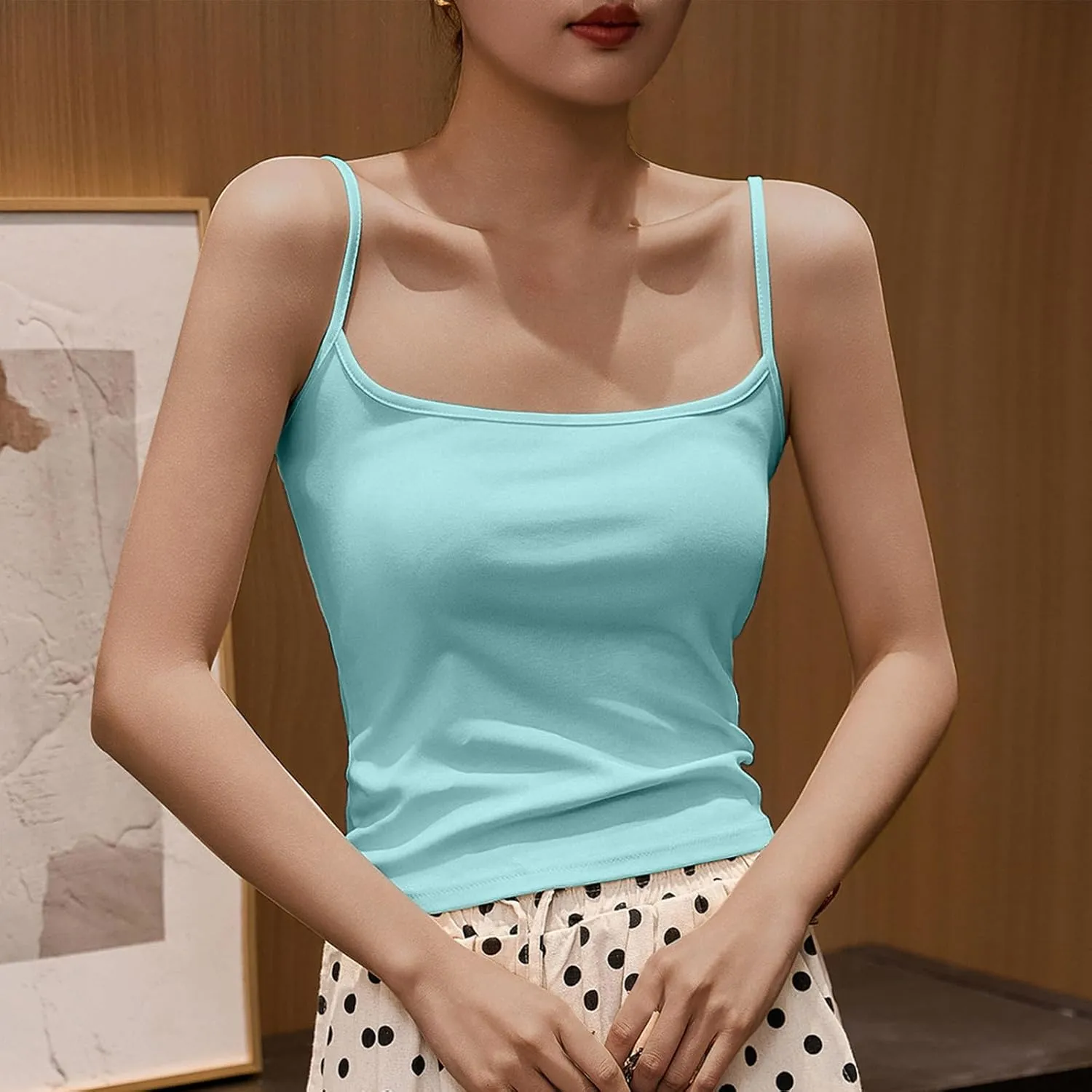 Cotton Tank Tops for Women Summer Sleeveless Square Neck Spaghetti Strap Blouse Casual Fashion Printed Yoga Camisole