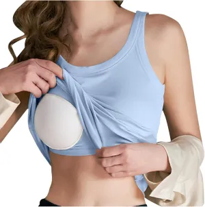 Cotton Tank Tops with Built in Bra for Women Summer Basic Workout Undershirt Solid Color Fashion Yoga Blouse Tees