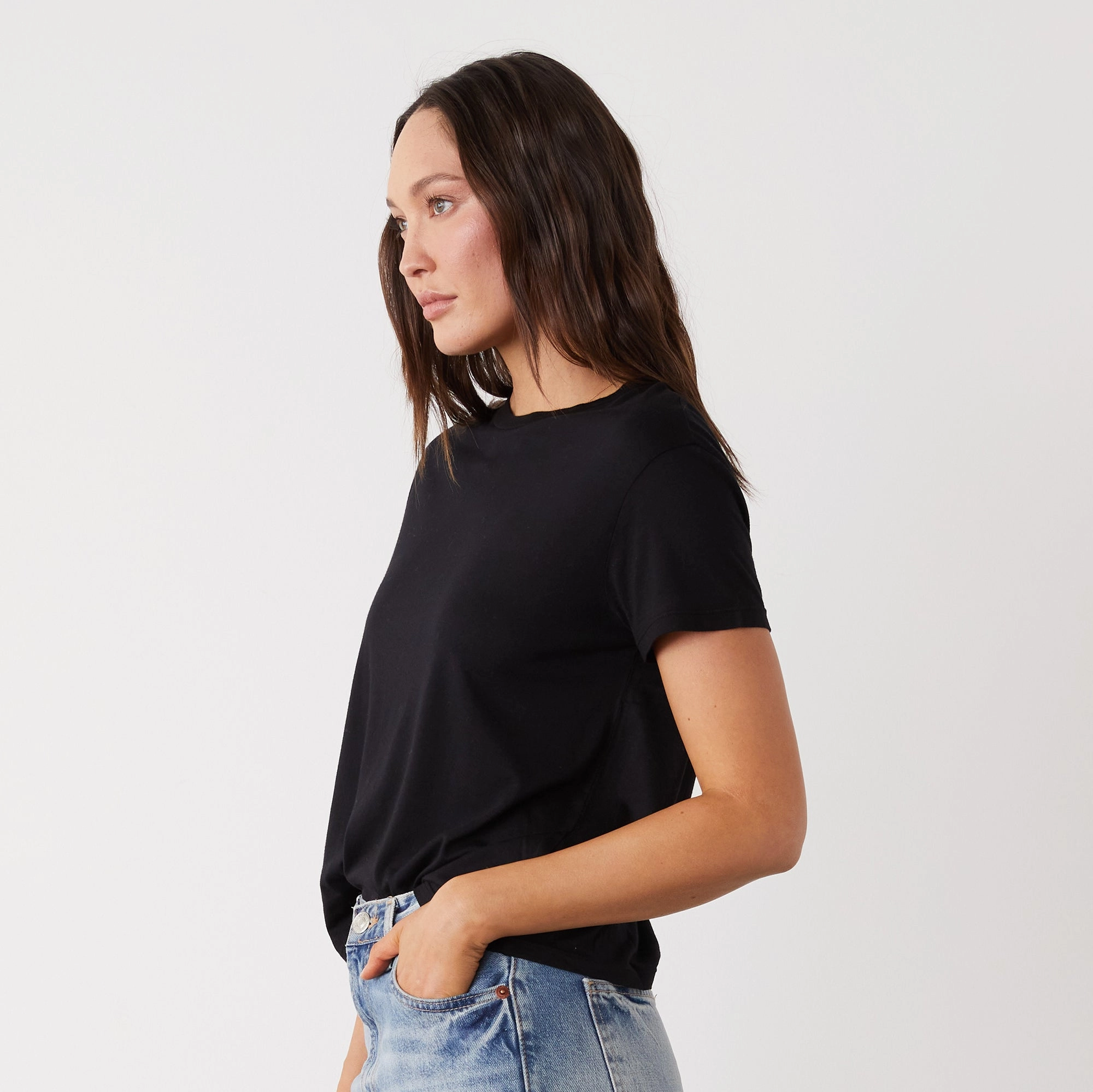 Cotton Modal Vintage Crew Lightweight Layering Option Ribbed Collar Design