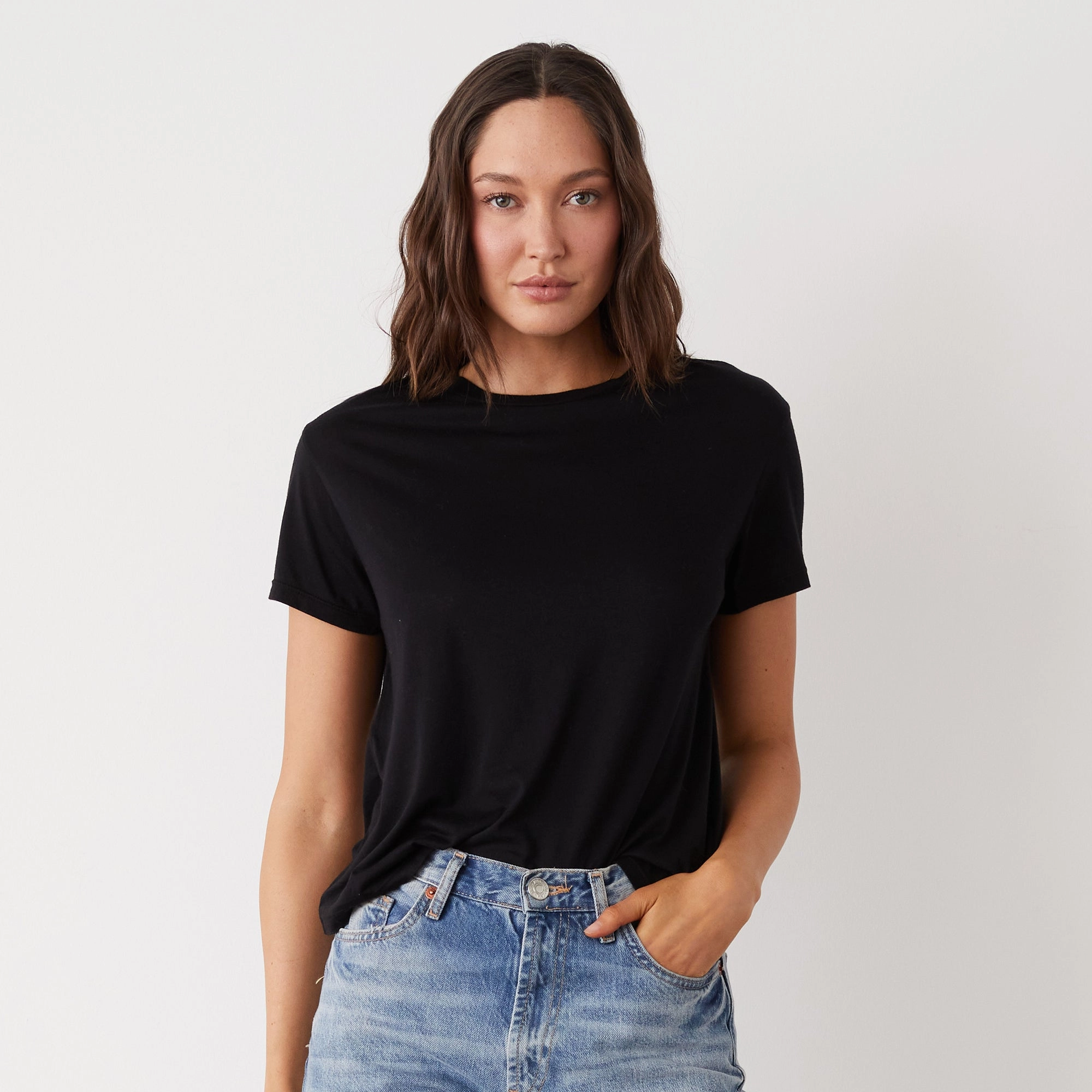 Durable Reinforced Hem Cotton Modal Vintage Crew