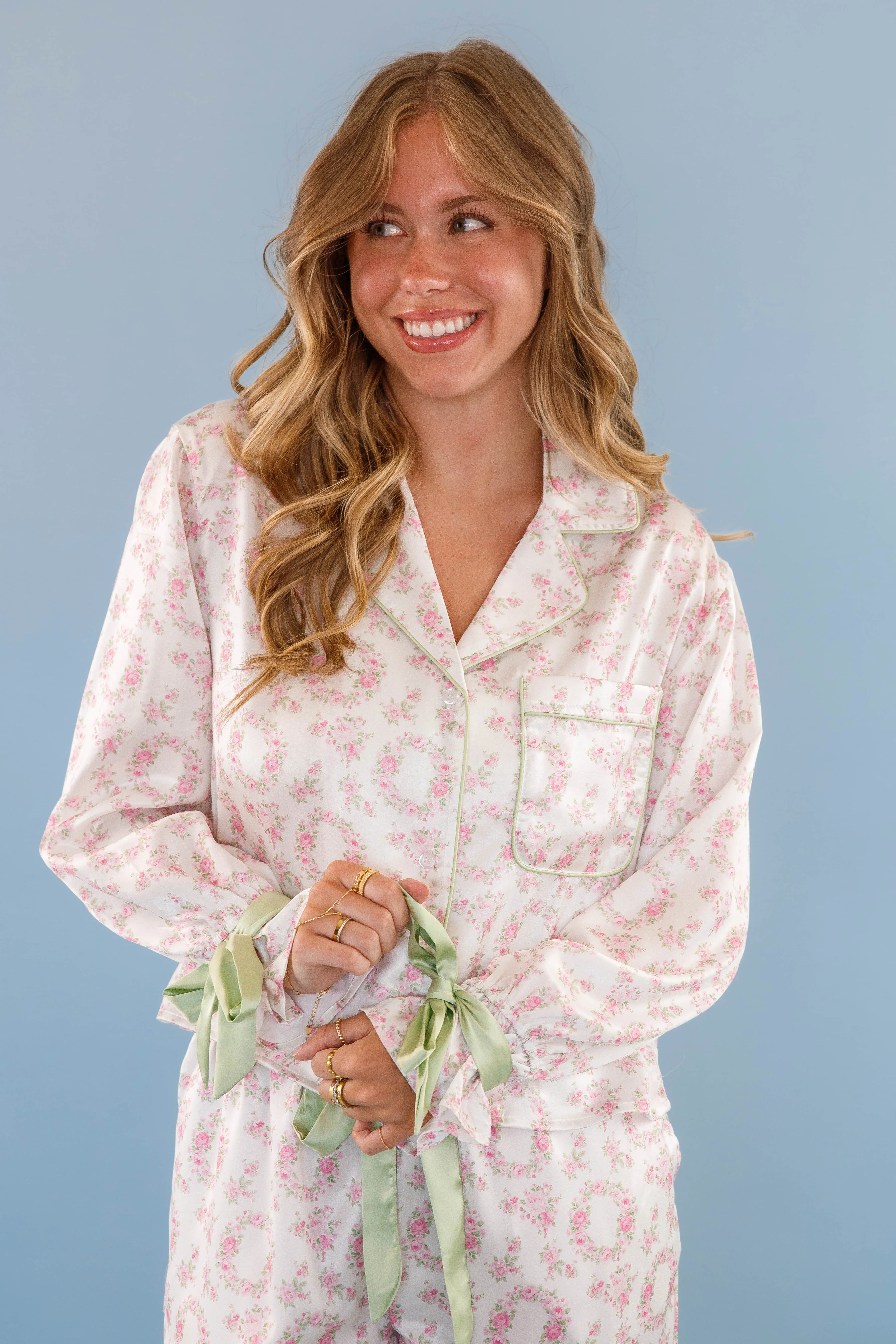 Count Your Blessings Pajama Top Neutral Tone Stitching