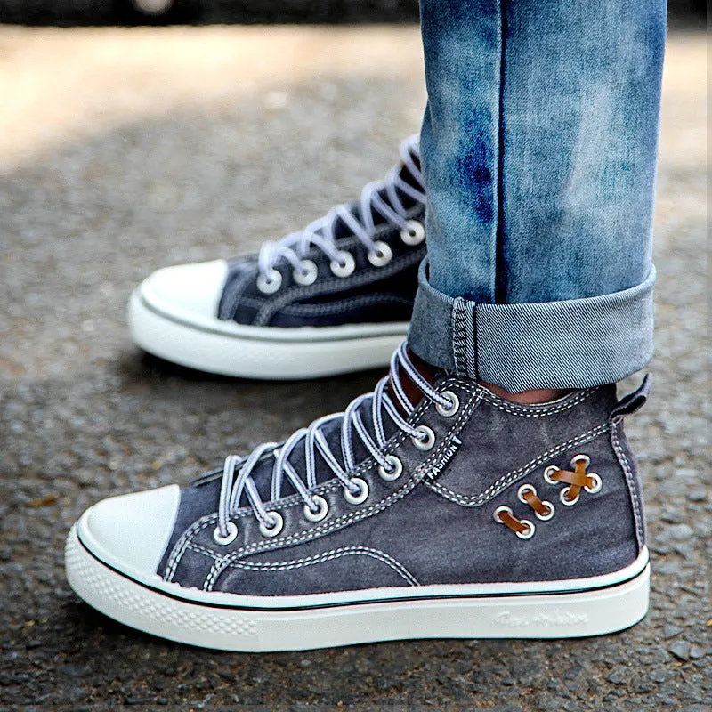 Couples Denim Flat Canvas Sneakers Daily Denim Shoes Lace Up