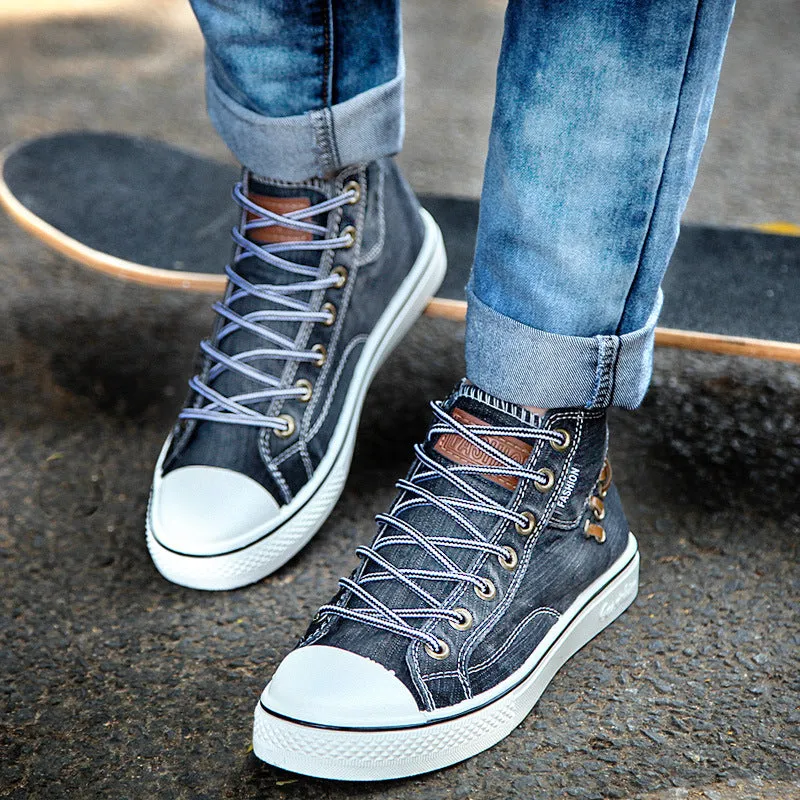 Couples Denim Flat Canvas Sneakers Daily Denim Shoes Lace Up