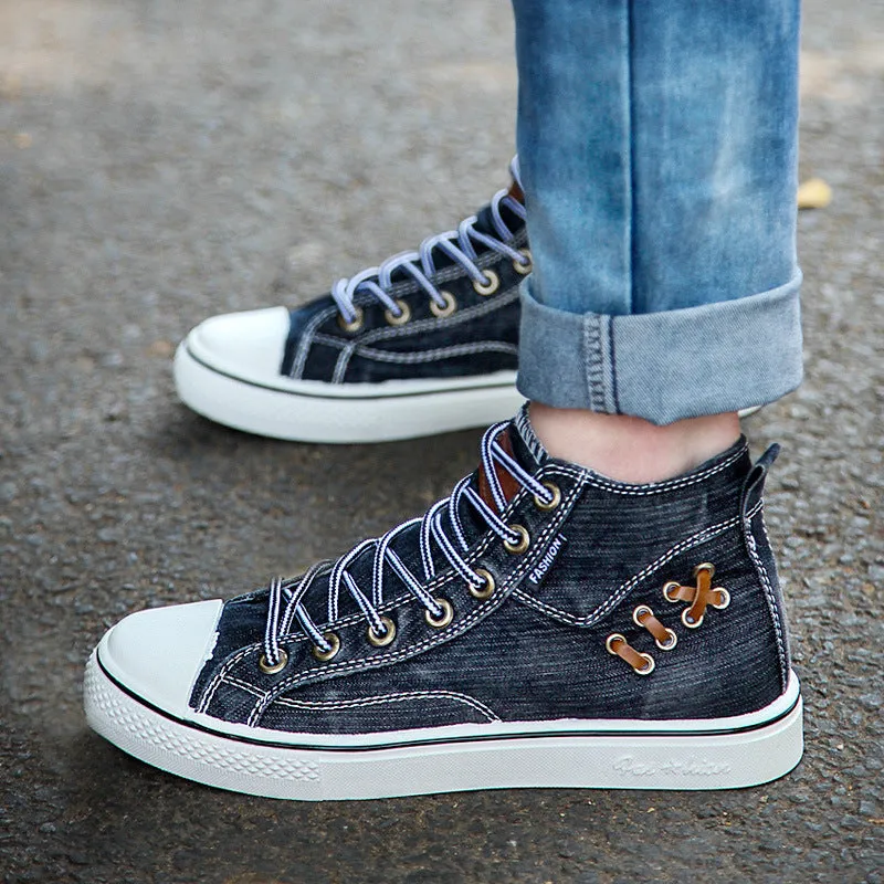 Couples Denim Flat Canvas Sneakers Daily Denim Shoes Lace Up