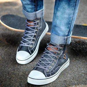 Couples Denim Flat Canvas Sneakers Daily Denim Shoes Lace Up