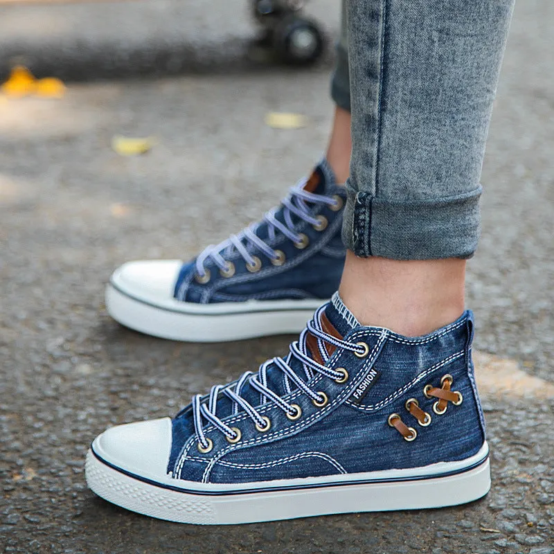 Couples Denim Flat Canvas Sneakers Daily Denim Shoes Lace Up