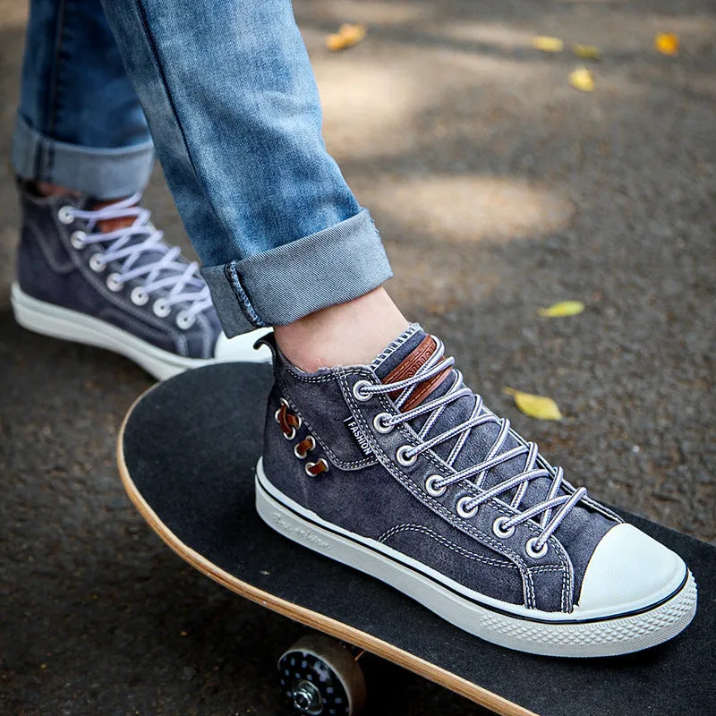 Couples Denim Flat Canvas Sneakers Daily Denim Shoes Lace Up