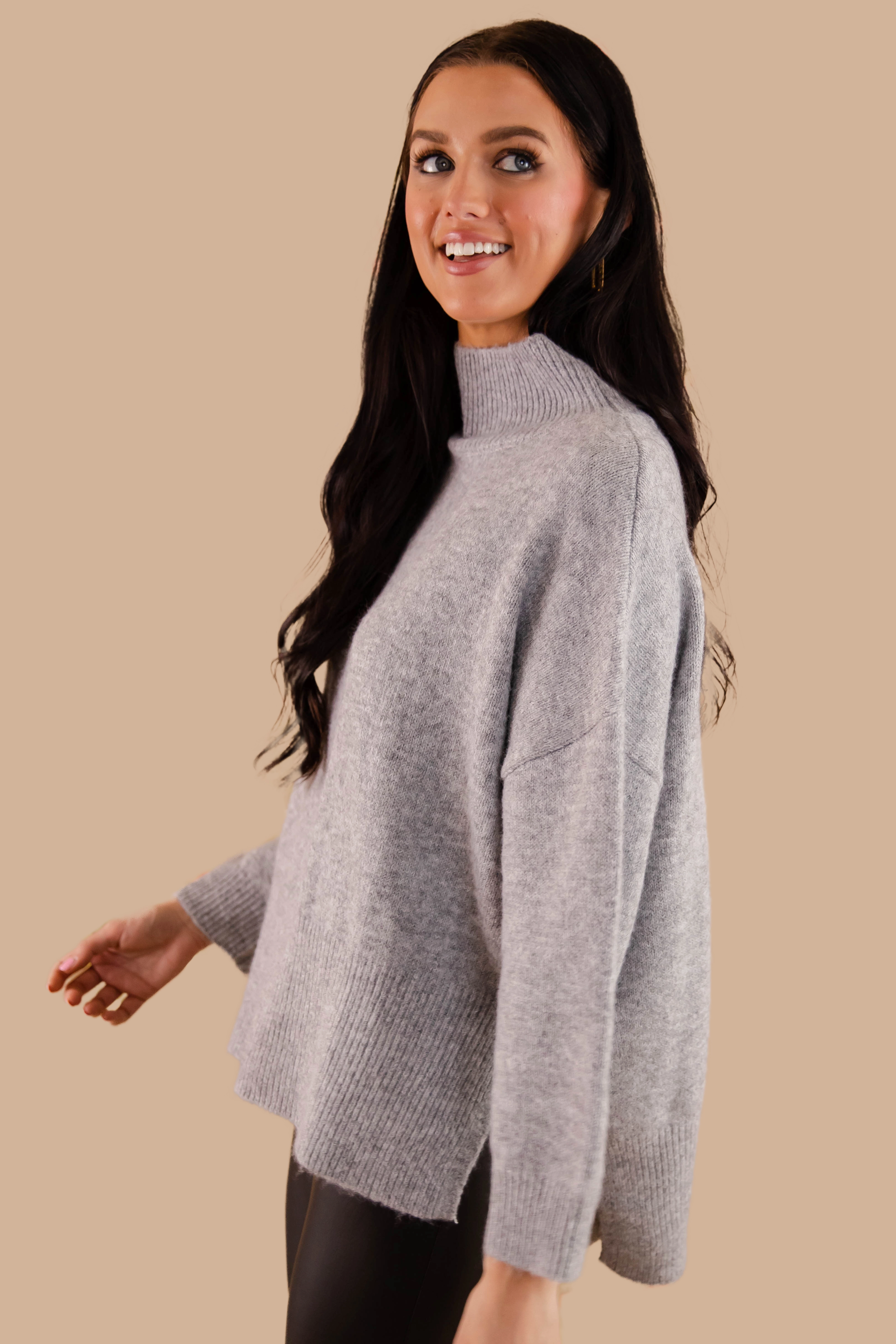 Stretchy Top Cozy Activities Sweater-Grey