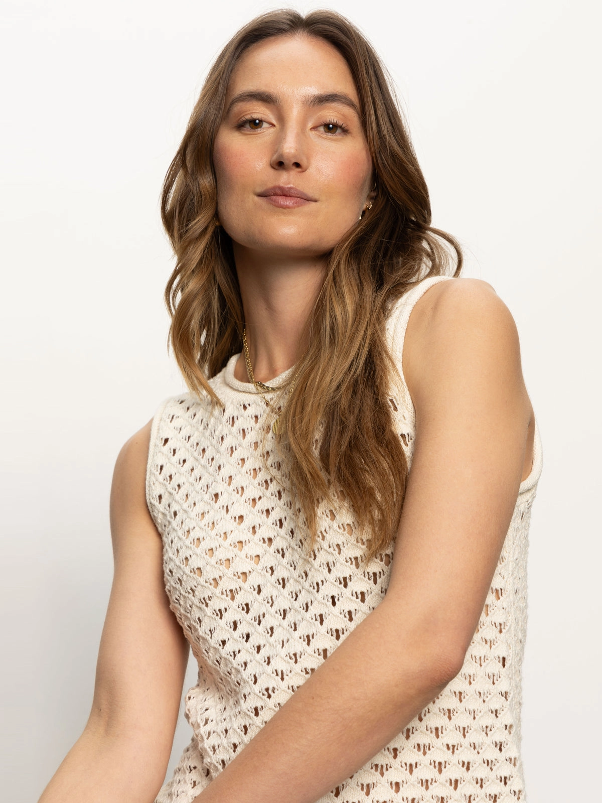 Lived In Ventilated Panels Crochet Shell Sweater Eco Natural