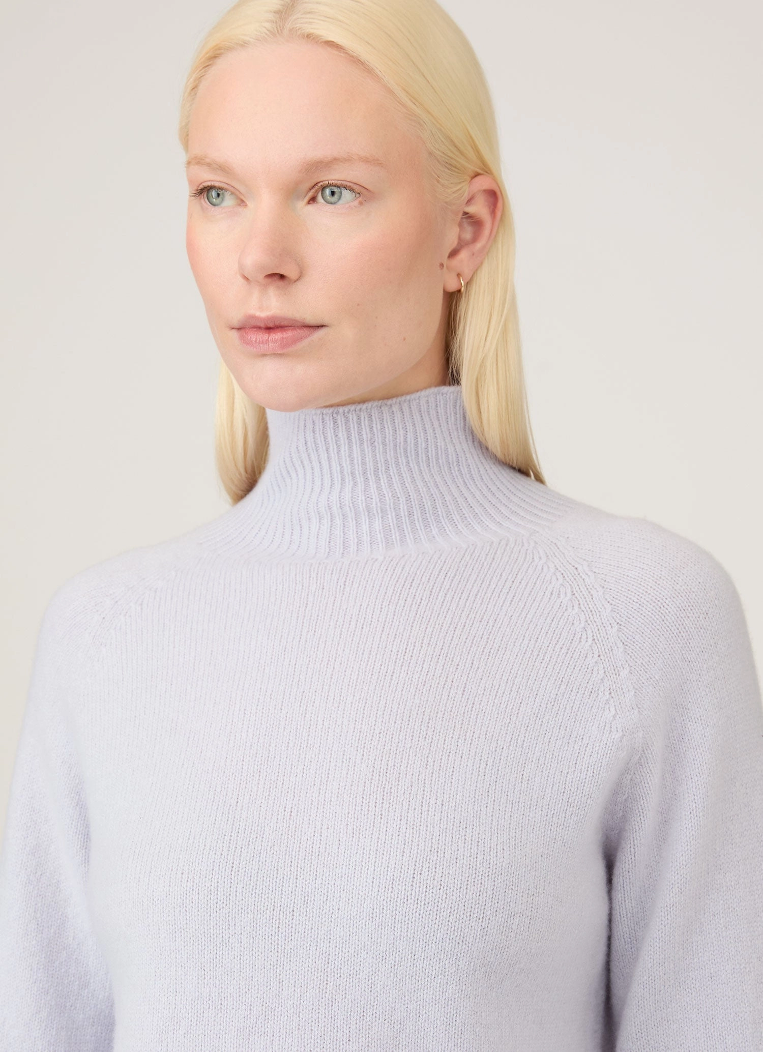 Women's Lambswool Funnel Neck Jumper in Ice Blue Polished Edge City Warmth