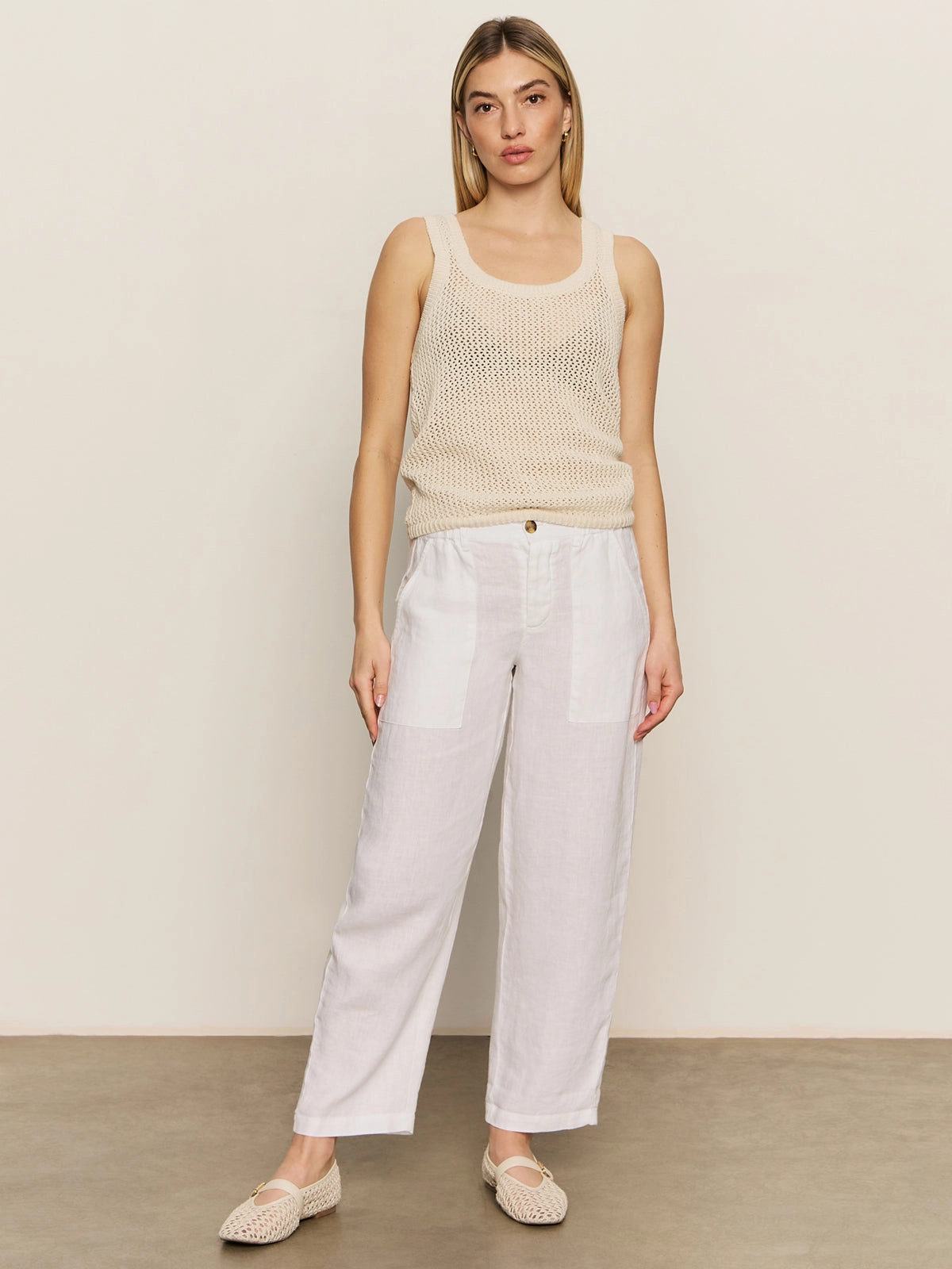 Comfy Wearable Relaxed Linen Cruiser Semi High Rise Pant Bleached White