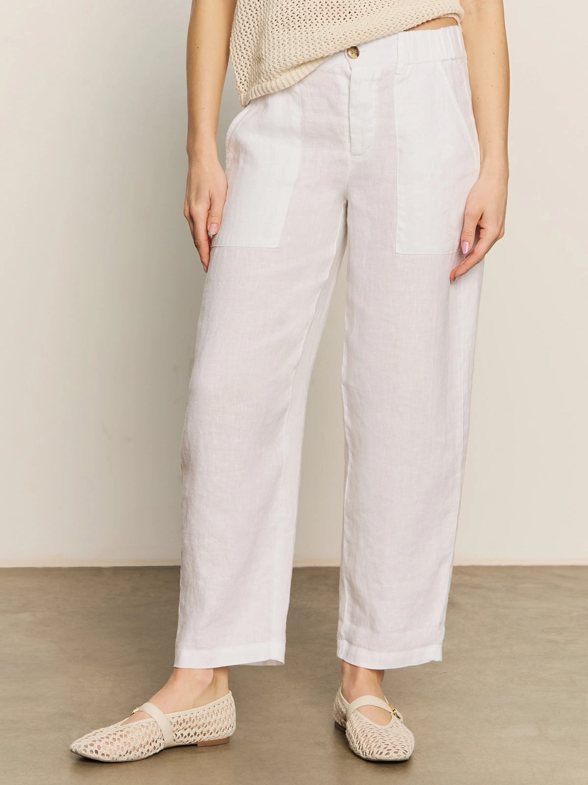 Relaxed Linen Cruiser Semi High Rise Pant Bleached White Structured fabric Functional Fit