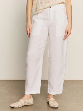 Cozy Design Relaxed Linen Cruiser Semi High Rise Pant Bleached White Relaxed Linen Cruiser Semi High Rise Pant Bleached White Structured fabric Functional Fit
