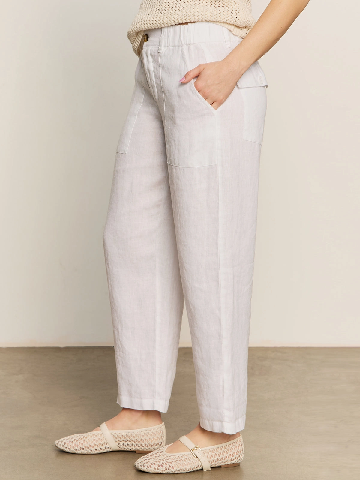 Lightweight Flex Relaxed Linen Cruiser Semi High Rise Pant Bleached White