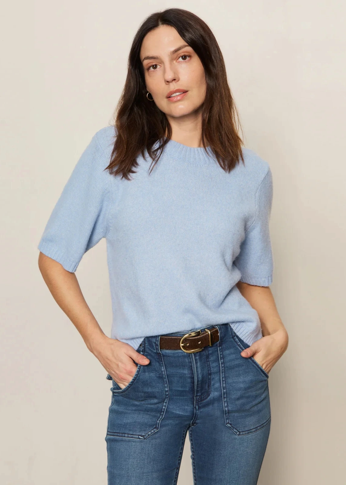 Sleek Waist Cozy and Soft Sanctuary Perfect Sweater Tee Blue Powder