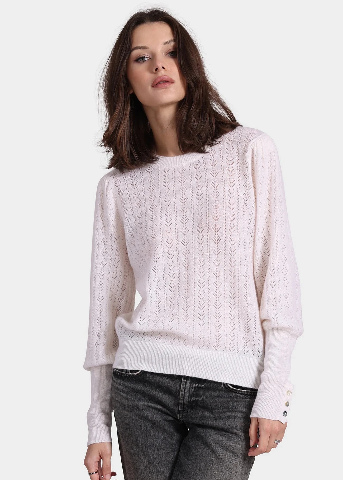Minnie Rose Cashmere Blousant Sleeve Crew Neck Effortless knitwear All Purpose Fit