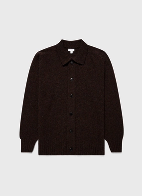 Cozy Structure Men's Shetland Cardigan in Dark Green Melange Snag Resistant Surface Polished Edge Men's Shetland Cardigan in Dark Green Melange
