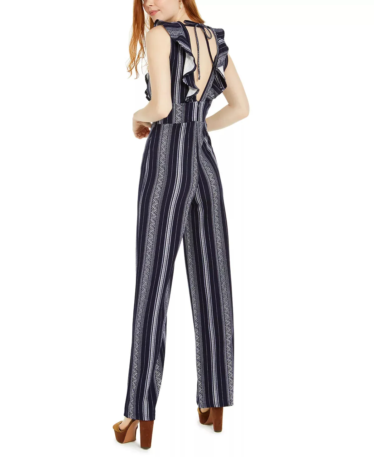 Crave Fame Juniors' Ruffled Open-Back Jumpsuit