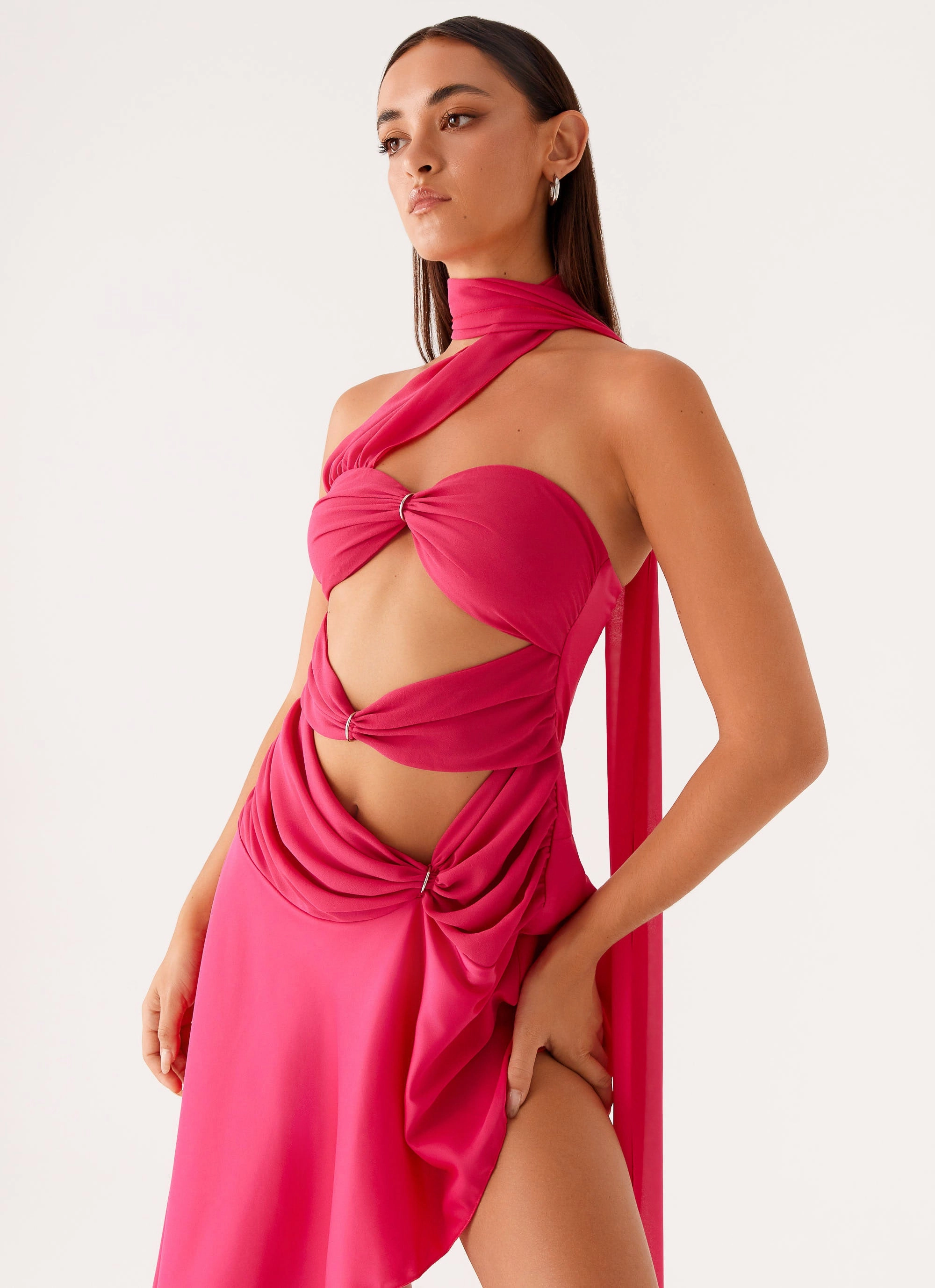 Fashion Essential Circa Scarf Midi Dress - Hot Pink
