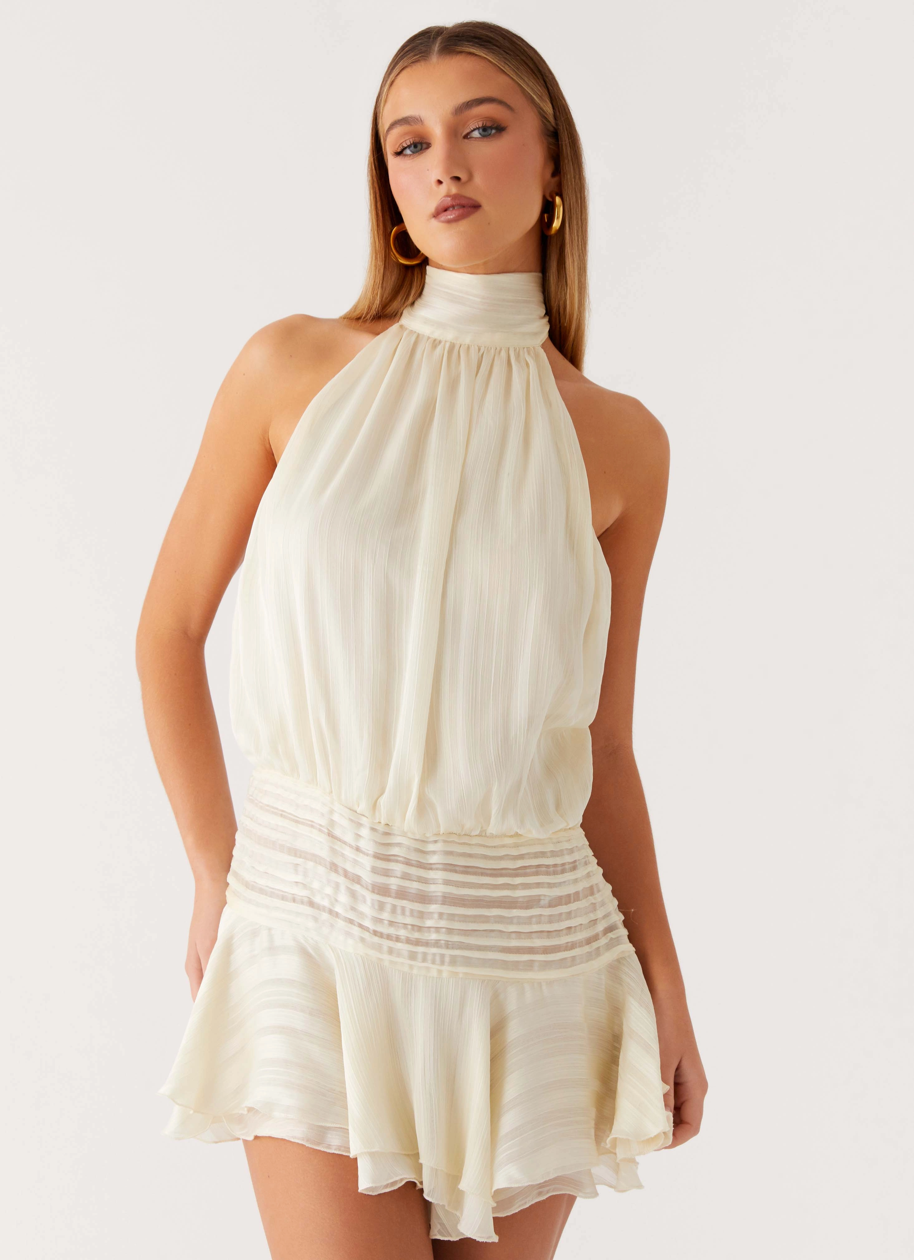 Fashion Mood Sporty Edge Creative Look Willow Chiffon Mini Dress - Ivory