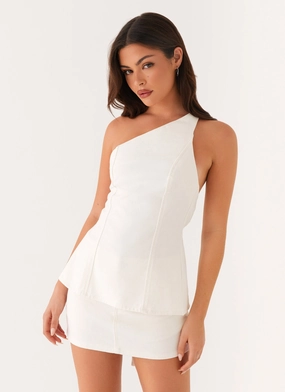 Maysa Denim Top - Ivory Adjustable Cuff