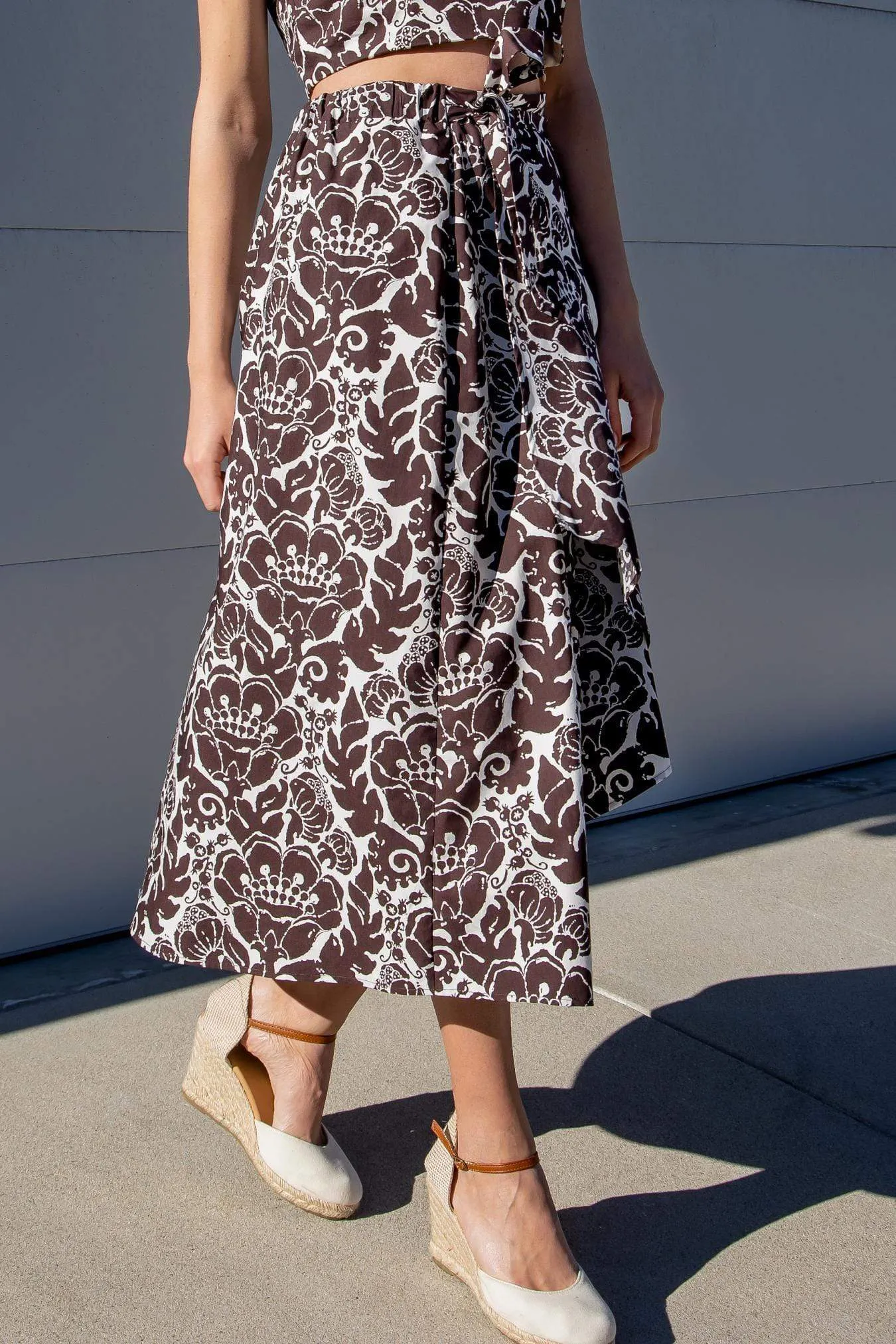 Day Ready Brown Motif Wrap Skirt