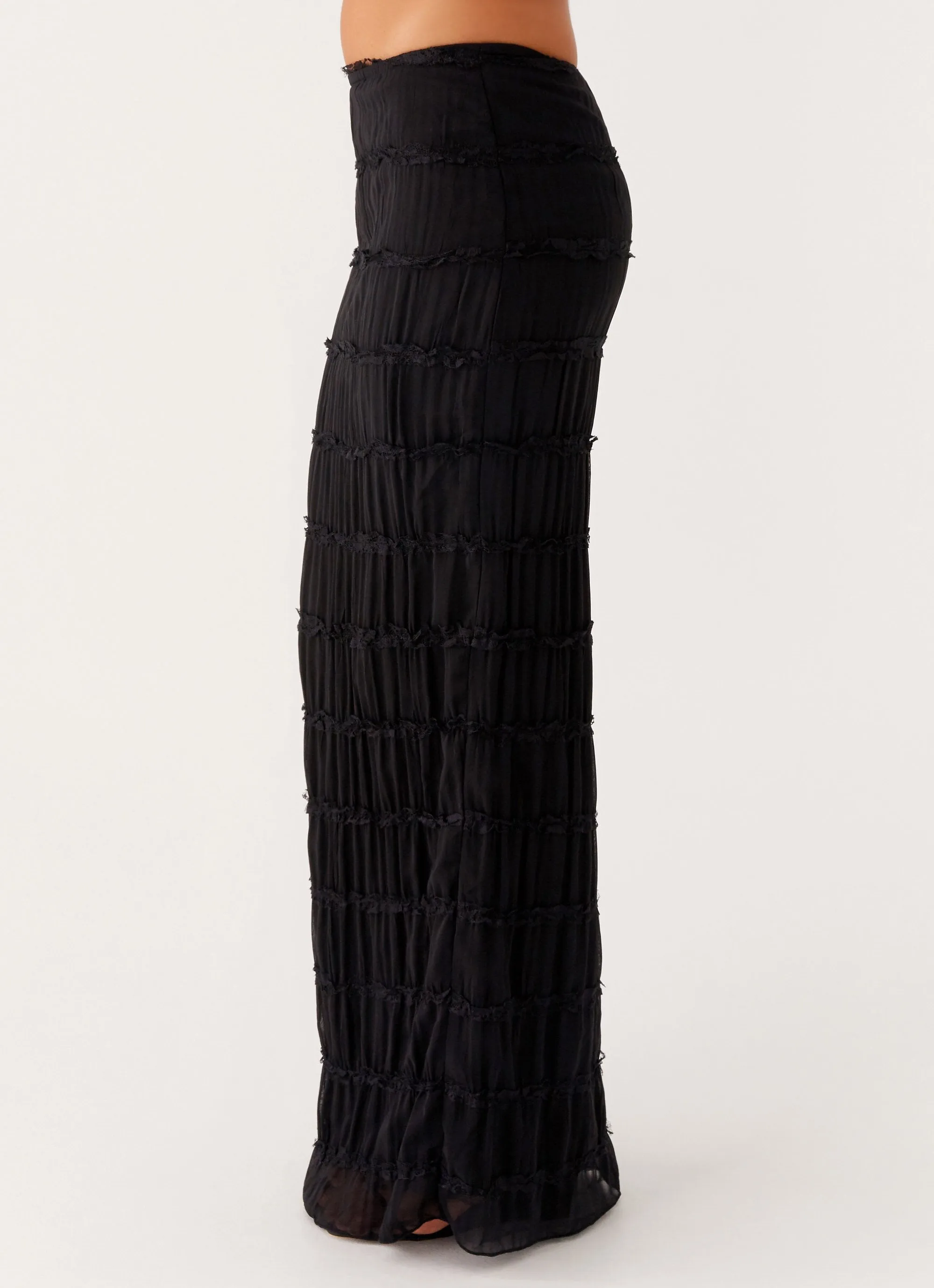 Stretchable Wear Mesh Lined Daydreaming Low Rise Maxi Skirt - Black