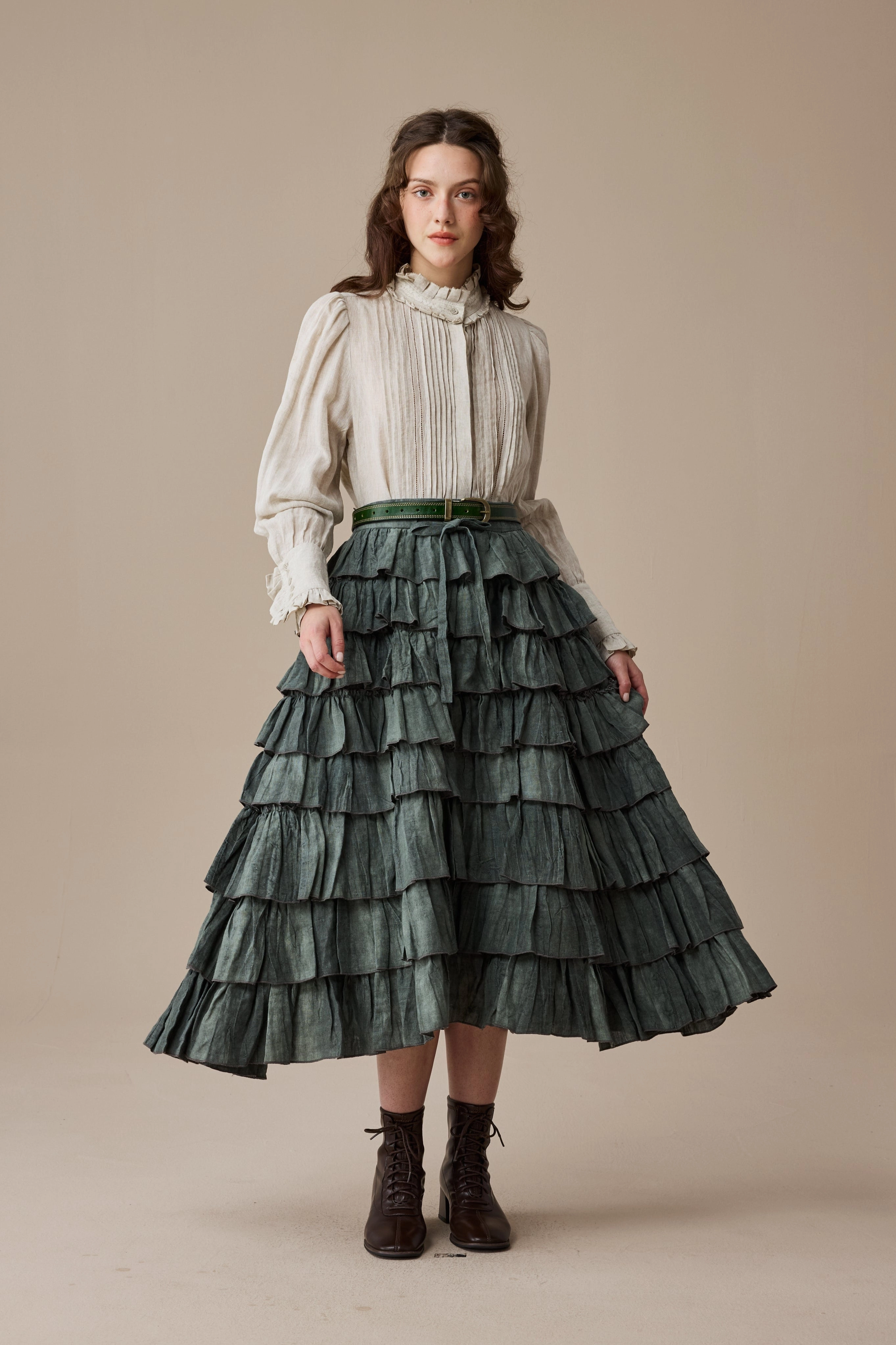Ischia 14 | Layered petal linen skirt High Collar