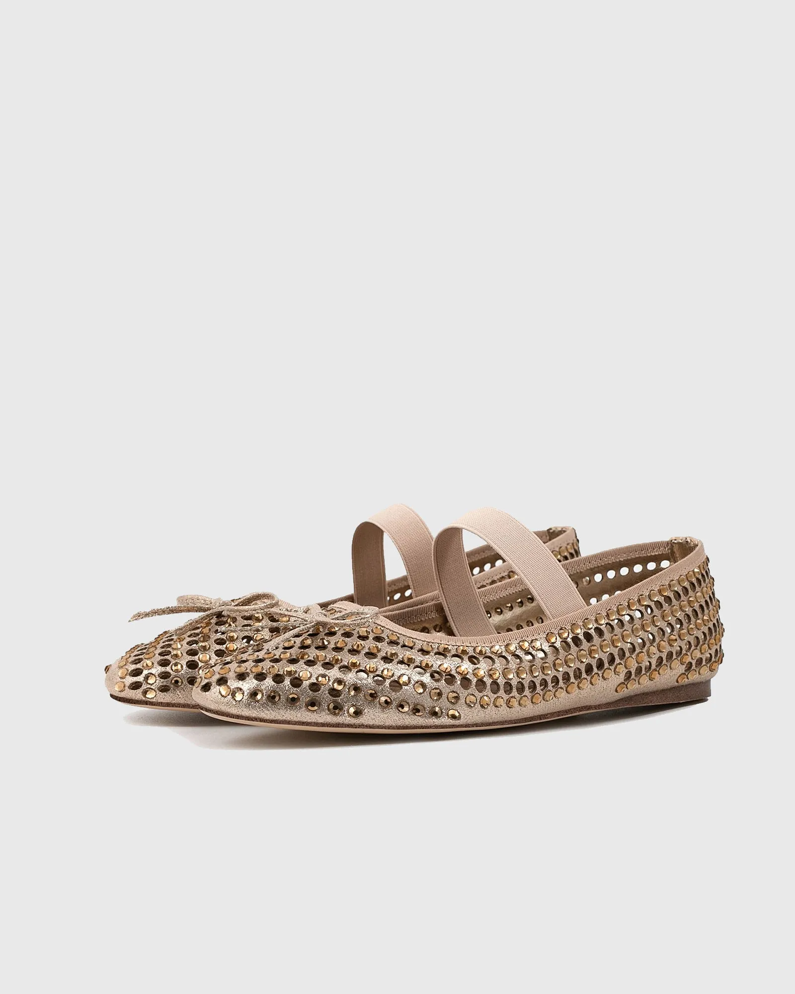 Cristina Rhinestone Bow Cutout Ballet Flats In Gold