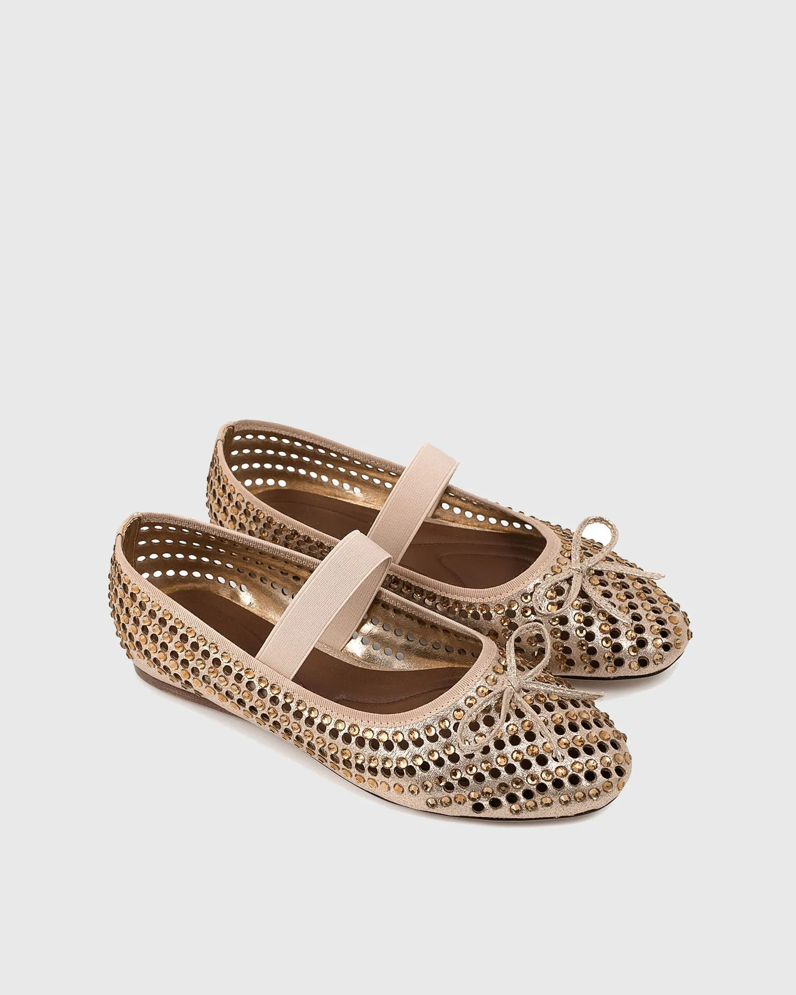 Cristina Rhinestone Bow Cutout Ballet Flats In Gold
