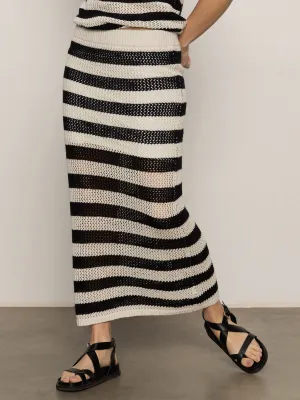 Crochet Sweater Skirt Black Chalk Stripe urban vibe Leg Elongating Neat Style Crochet Sweater Skirt Black Chalk Stripe