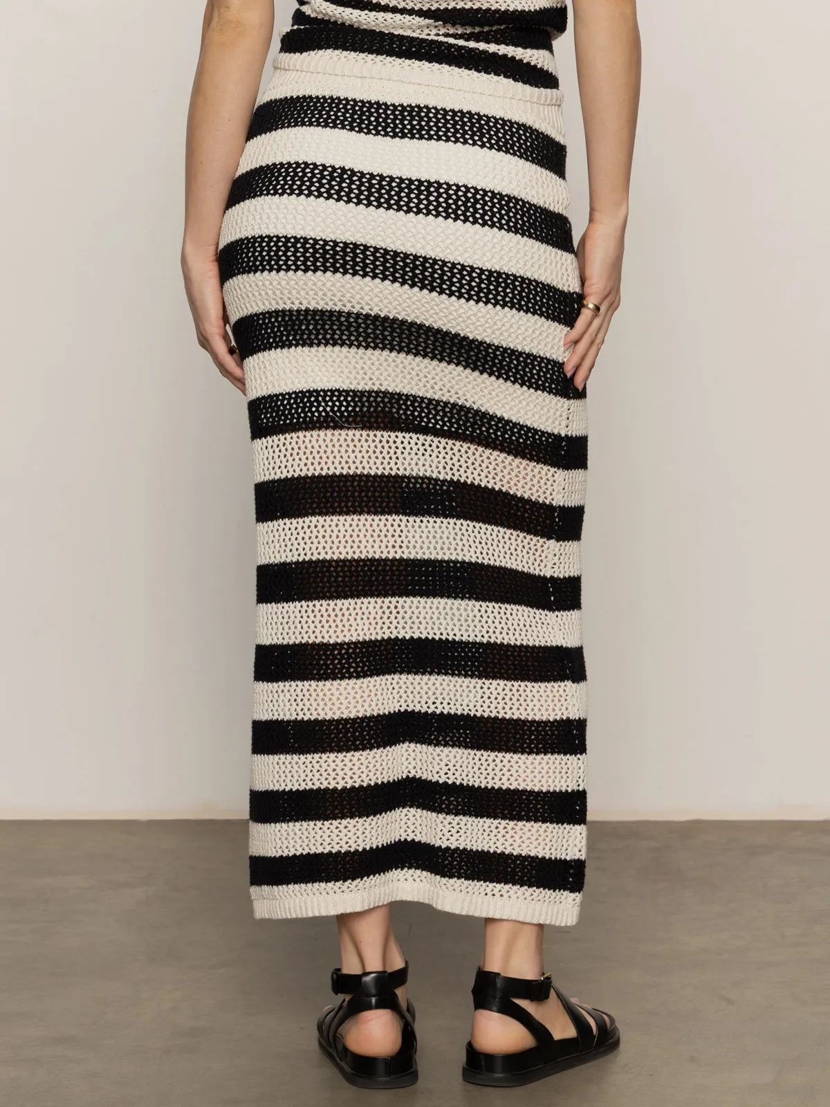 Soft Palette Crochet Sweater Skirt Black Chalk Stripe