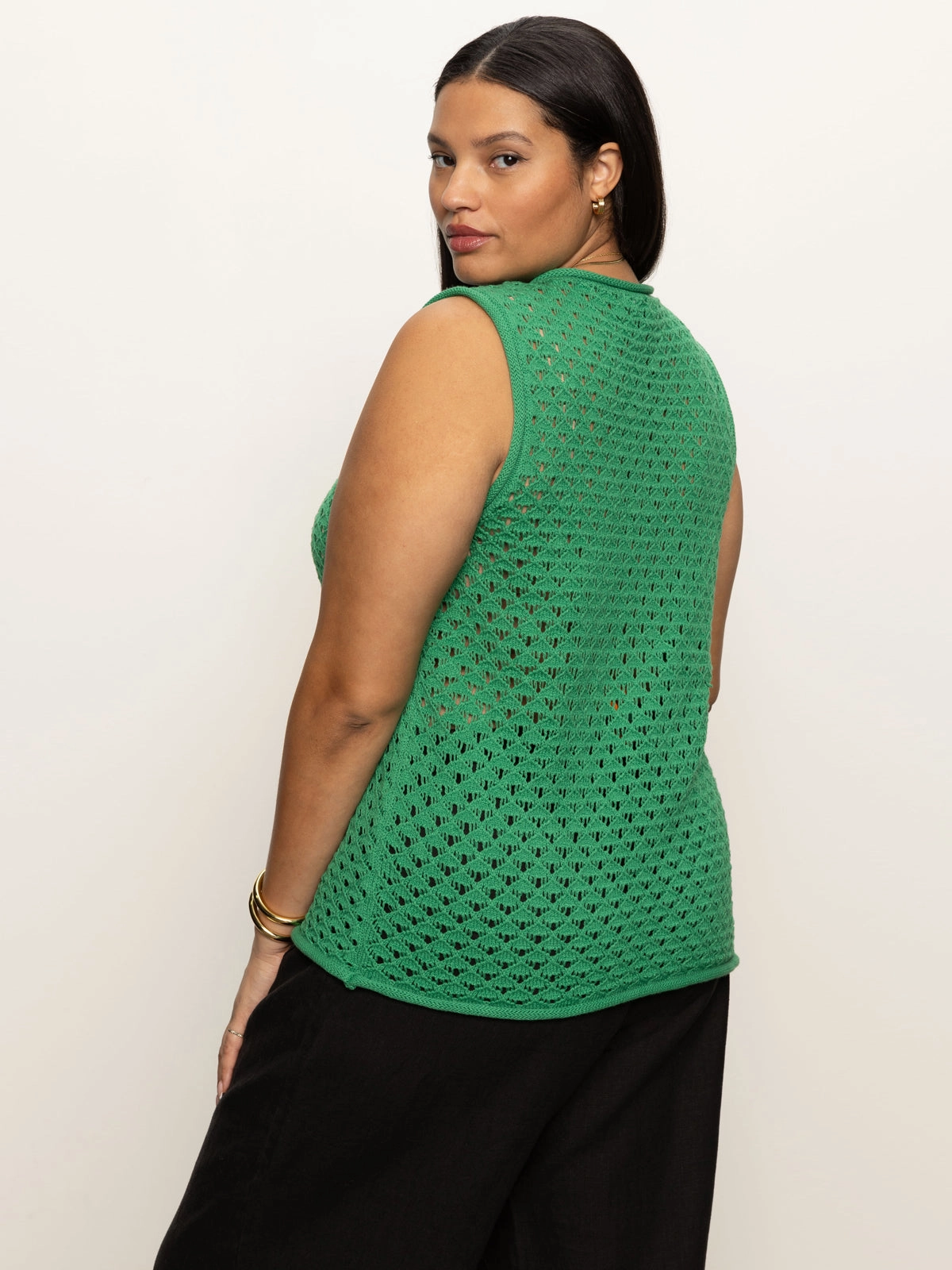 Crochet Shell Sweater Palm Extended Sizing PreShrunk Fabric Ribbed Edging