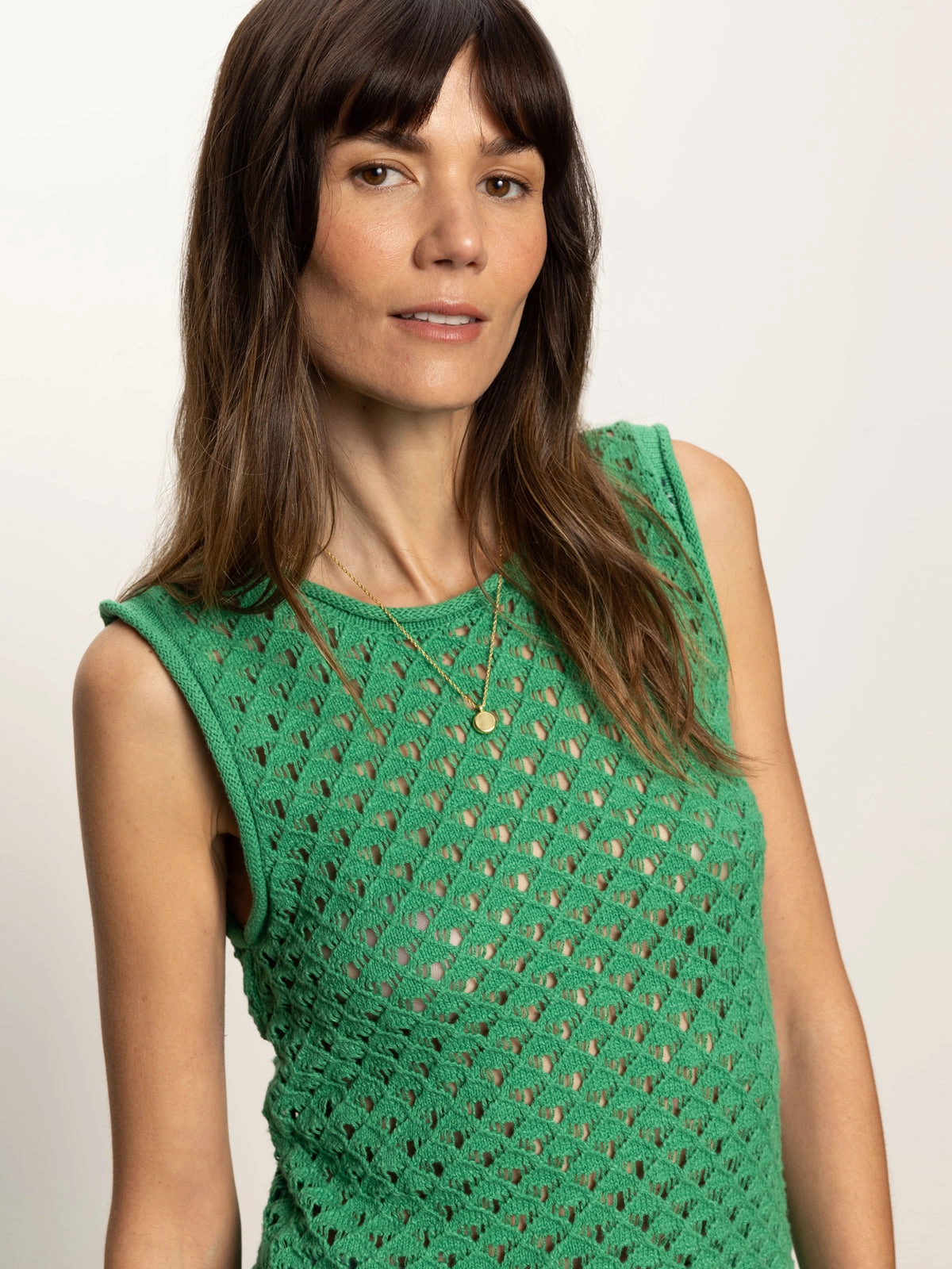 Tailored Silhouette Crochet Shell Sweater Palm