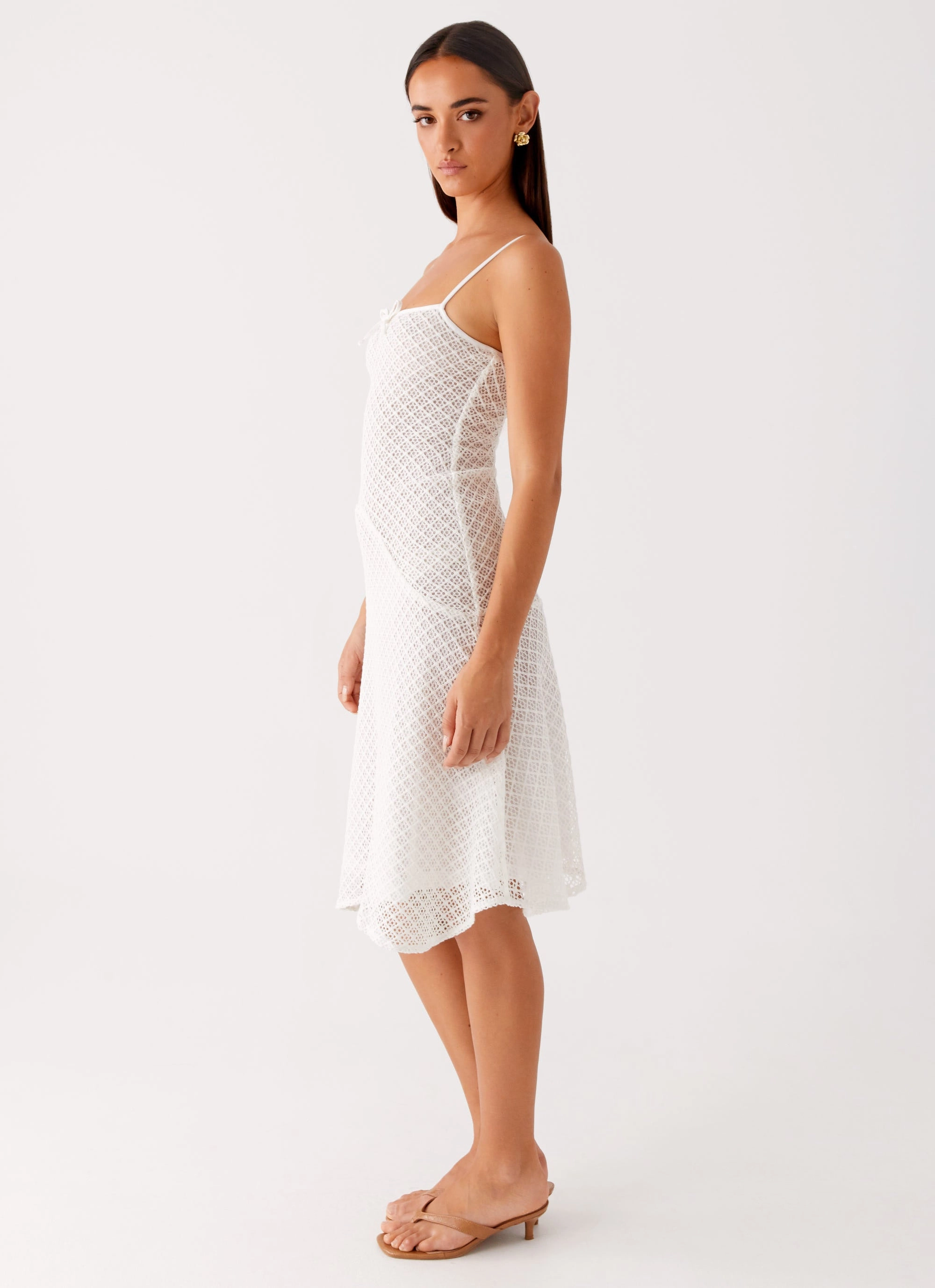 All Occasion Gathered-Detail Tamar Midi Dress - White