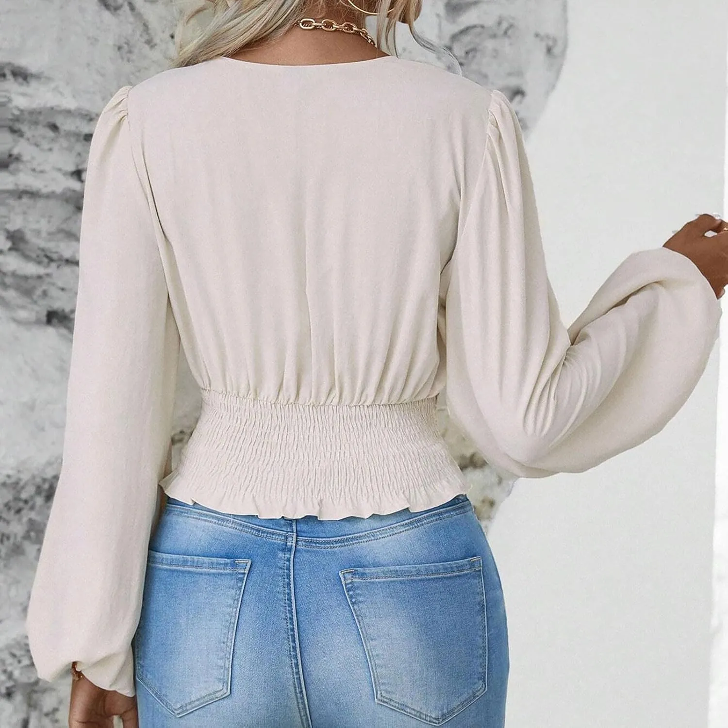 Crop Shirts for Women Trendy Deep V Neck Tops Sexy Tees Bell Sleeve Shirts Cute Basic Slim Fitted Blouses Pleated Tops