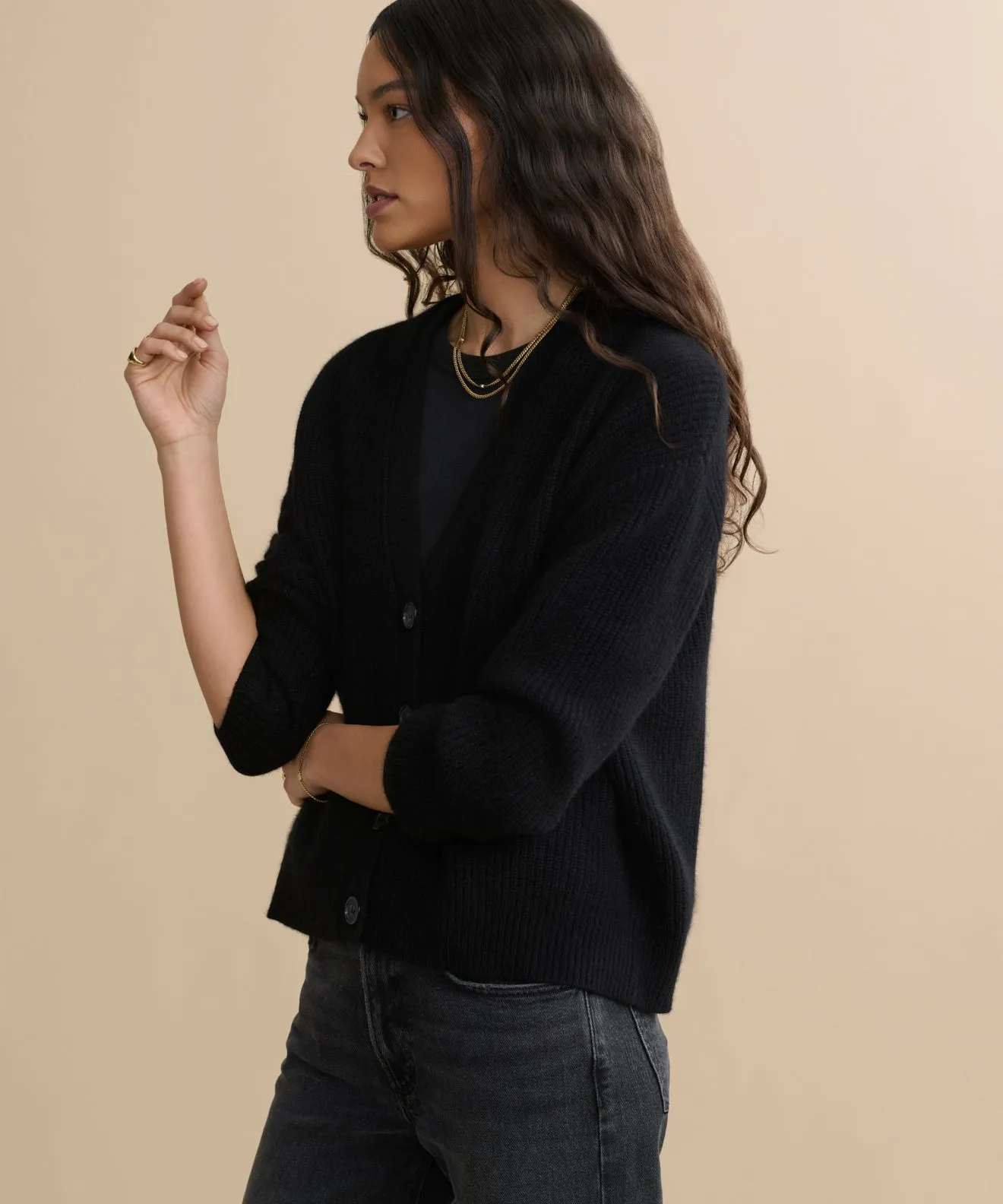 Relaxed Top NonChafeCollarTech Cropped Cashmere Cocoon Cardigan