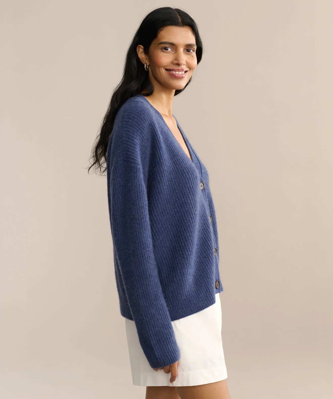 Cropped Cashmere Cocoon Cardigan FourWayStretchFabric Ventilated Back Panel