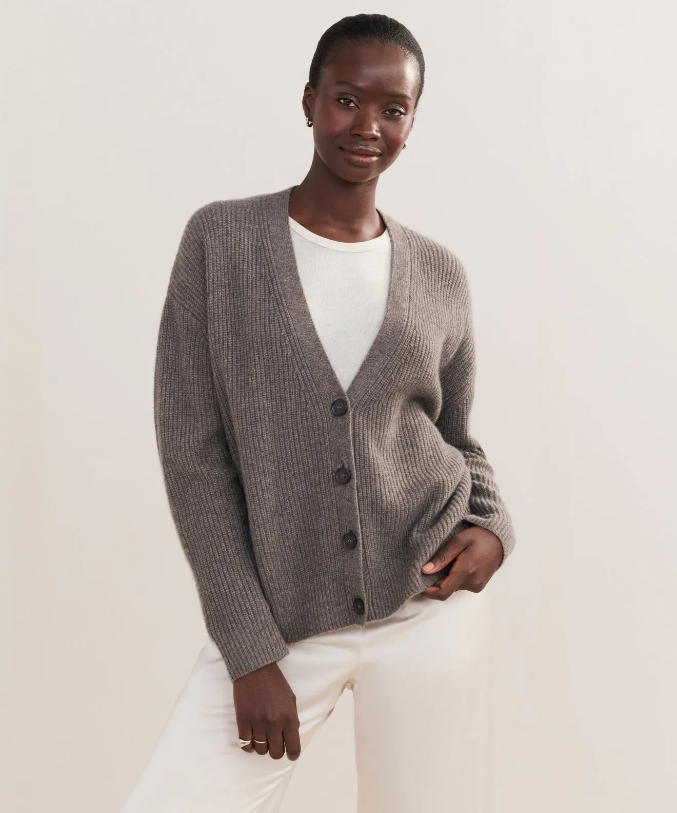 Cropped Cashmere Cocoon Cardigan HighNeck