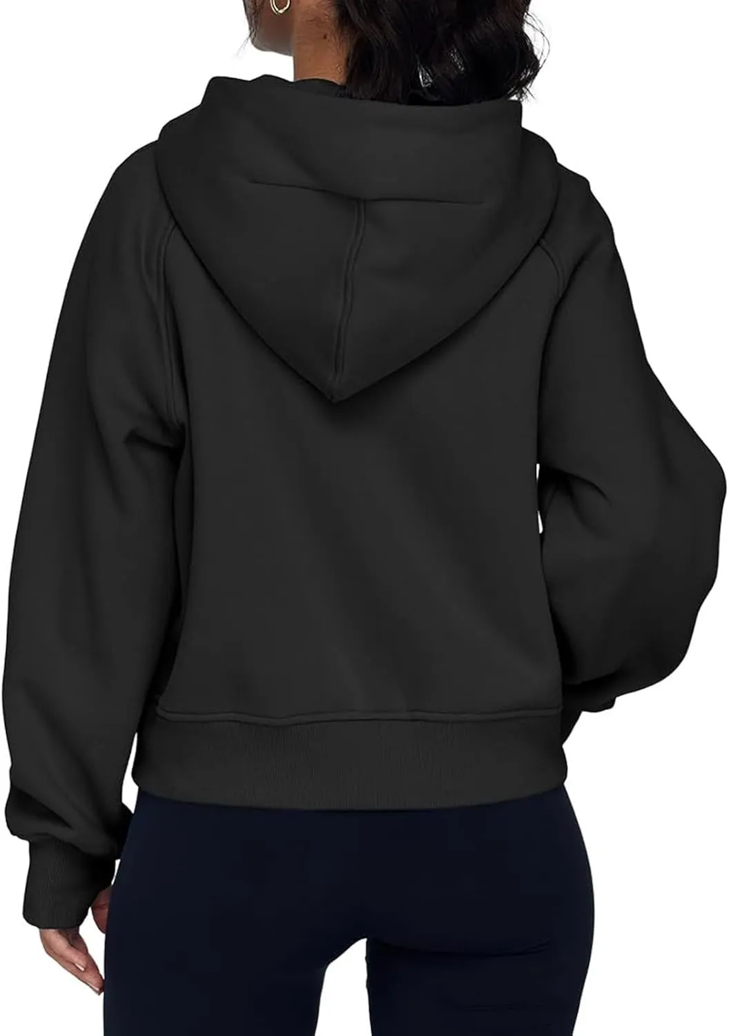 Cropped Hoodie Women Zip Pullover Thumb Hole Fall Hoodies Comfy Solid Long Sleeve Shirts Winter Clothes With Pockets