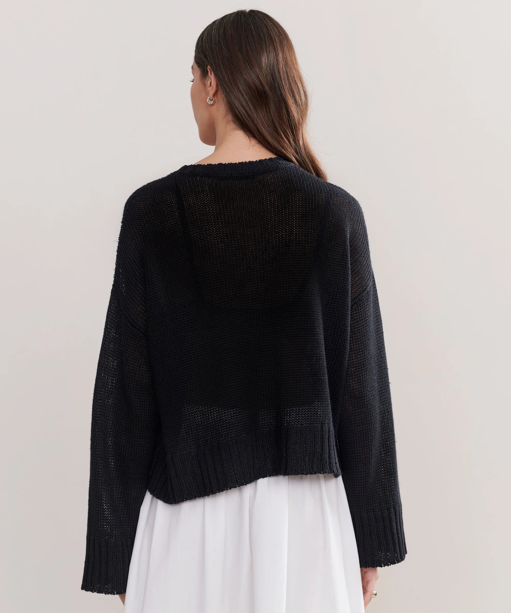 Ethical production Machine Washable Fabric Cropped Linen Crewneck