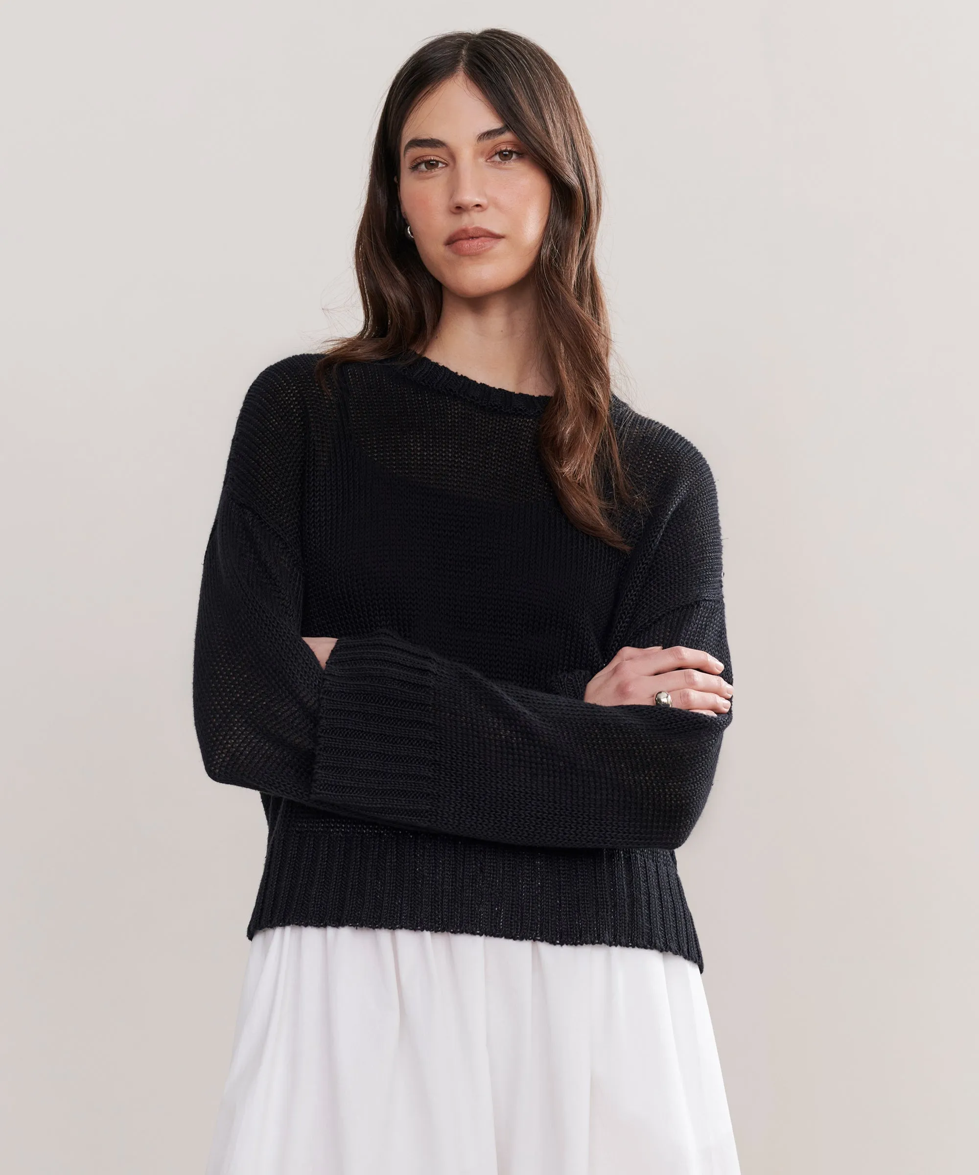 Cropped Linen Crewneck FlexibleElasticatedEdging