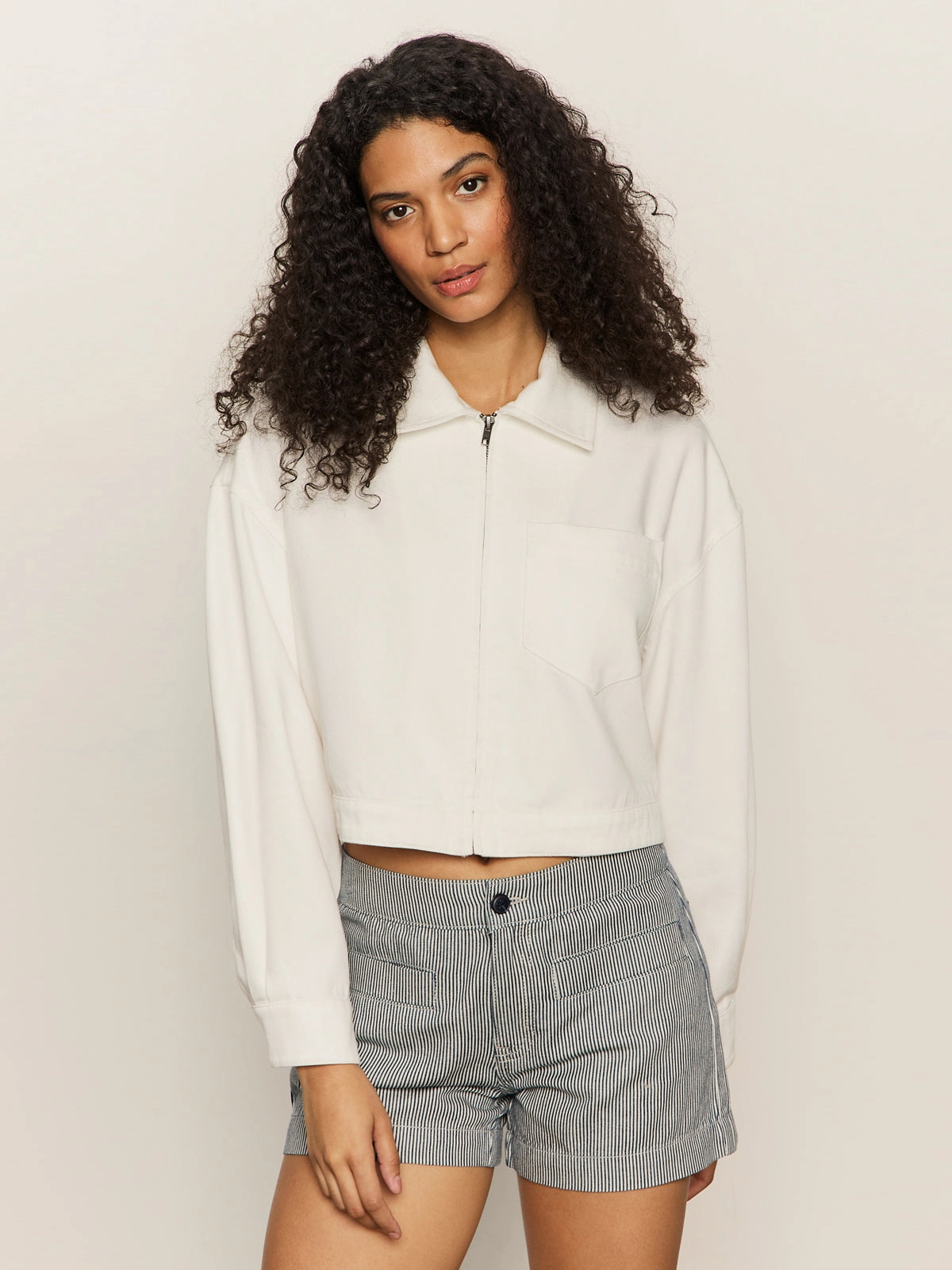 Taped Seams Cropped Paper Boy Jacket Bleached White