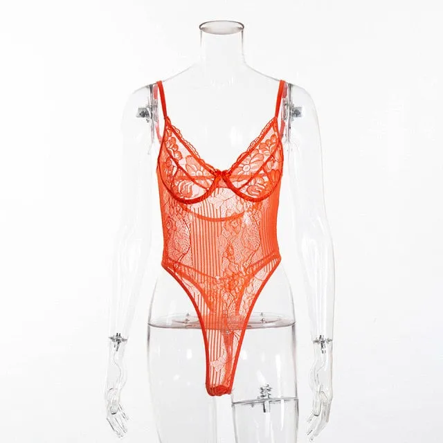 Cryptographic hot sale sheer lace bodysuit women backless transparent mesh bow sexy jumpsuit 2020 catsuit straps bodysuits thong