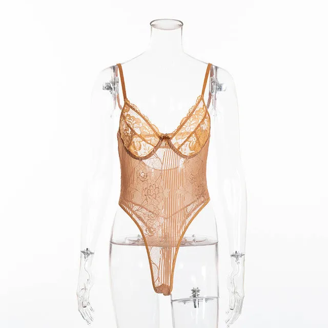 Cryptographic hot sale sheer lace bodysuit women backless transparent mesh bow sexy jumpsuit 2020 catsuit straps bodysuits thong